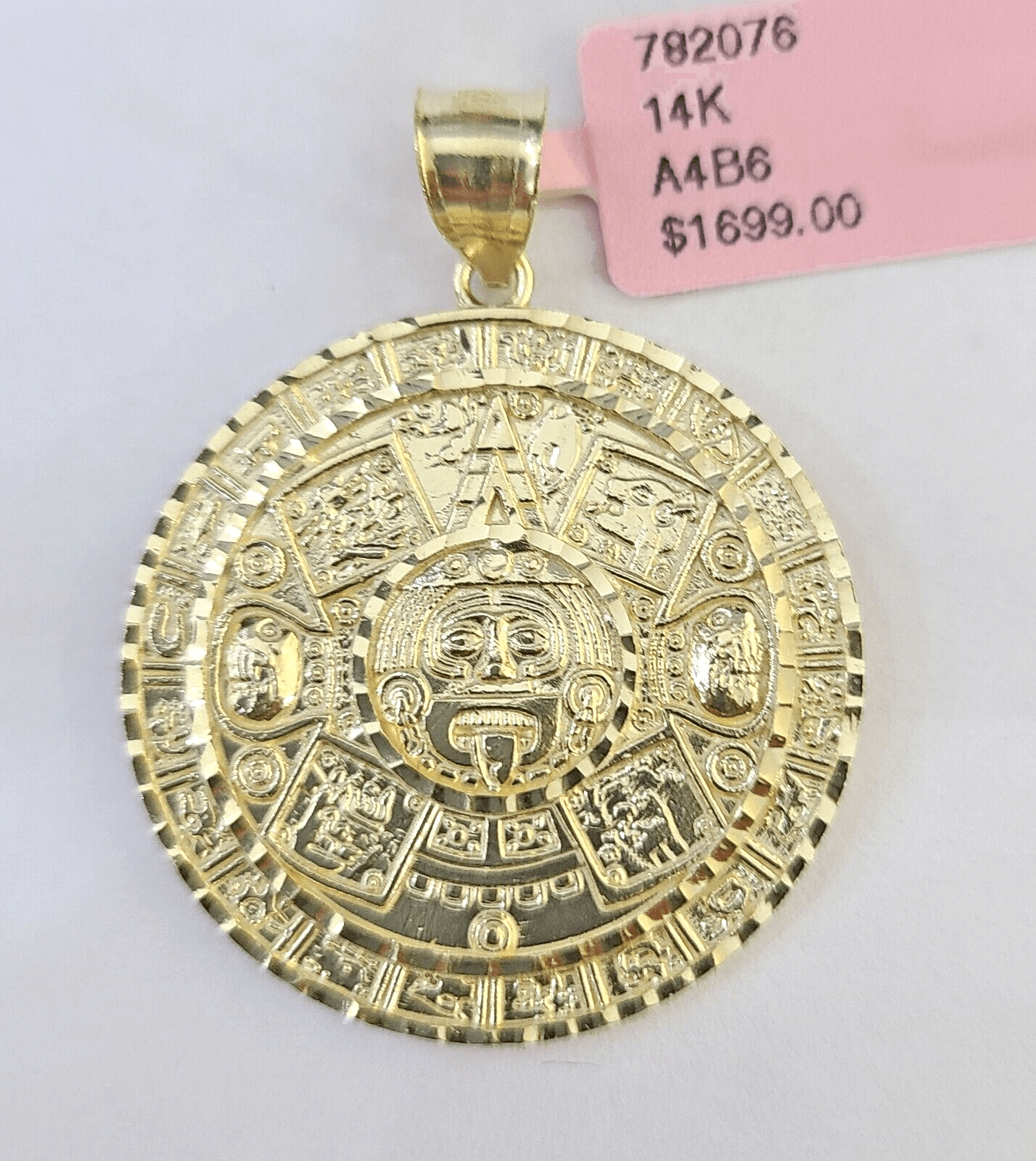 Real 14k Yellow Gold Circular Mayan Calendar / Pendant Charm 14kt - GoldenlinQ