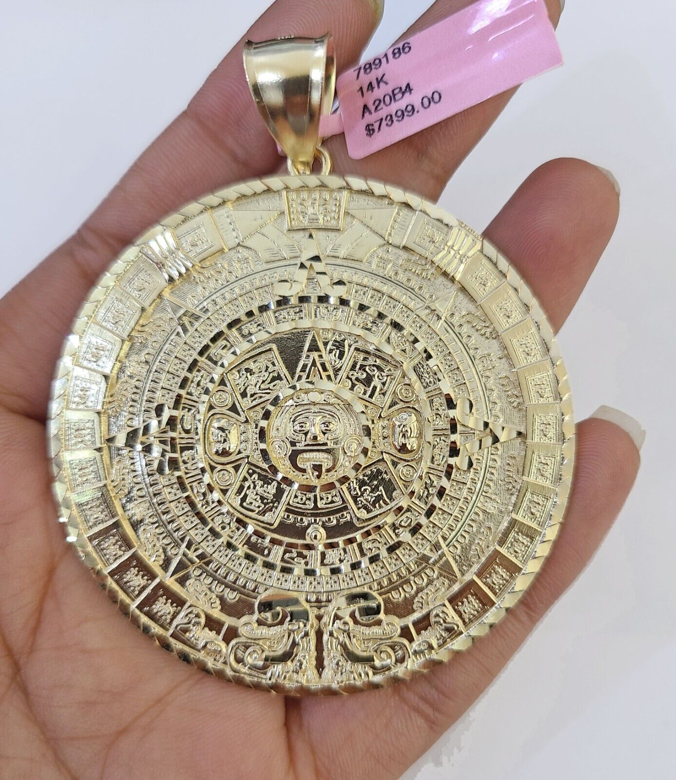 Real 14k Yellow Gold Circular Mayan Calendar / Pendant Charm 2.5 inches 14kt - GoldenlinQ