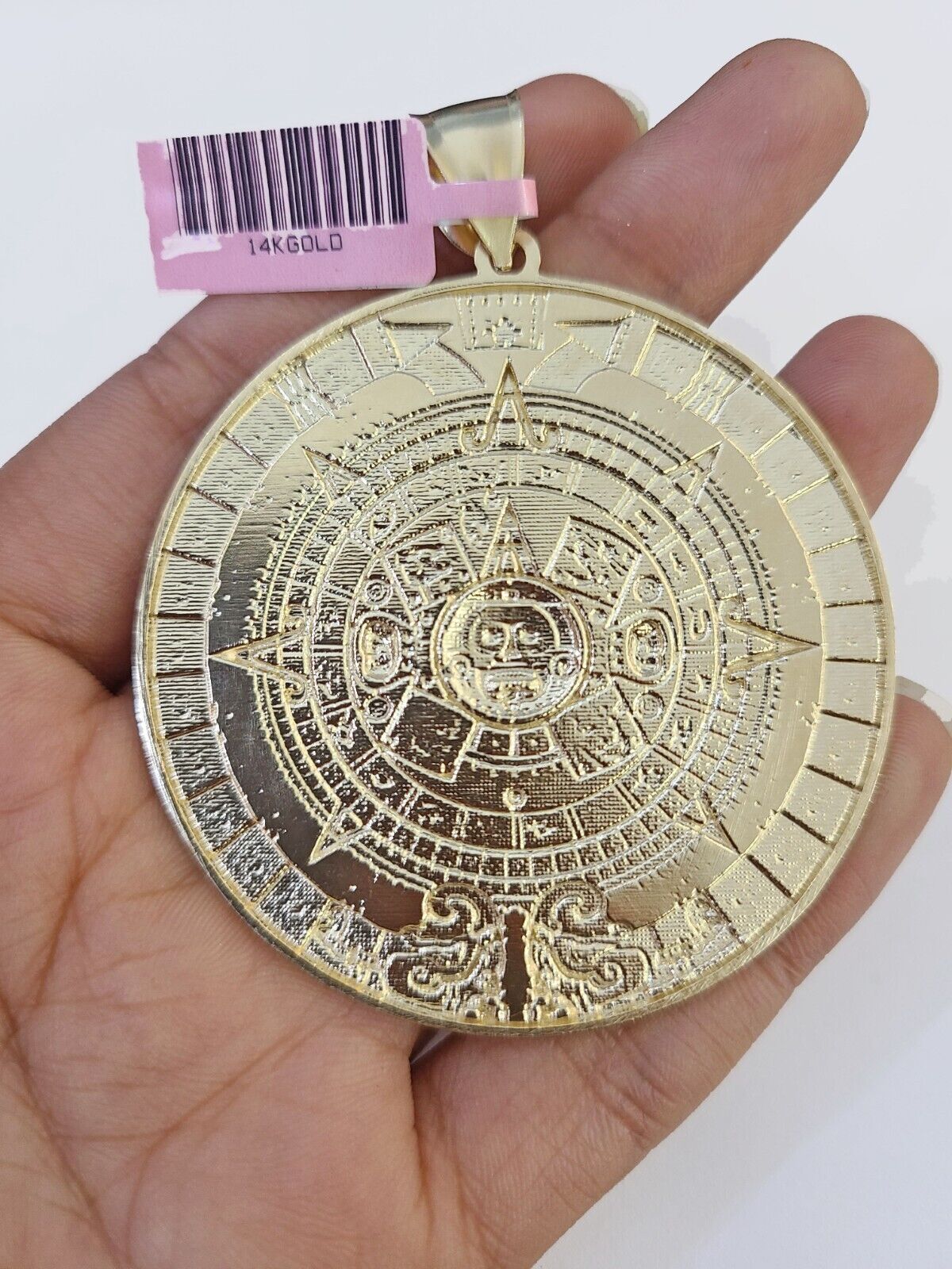 Real 14k Yellow Gold Circular Mayan Calendar / Pendant Charm 2.5 inches 14kt - GoldenlinQ