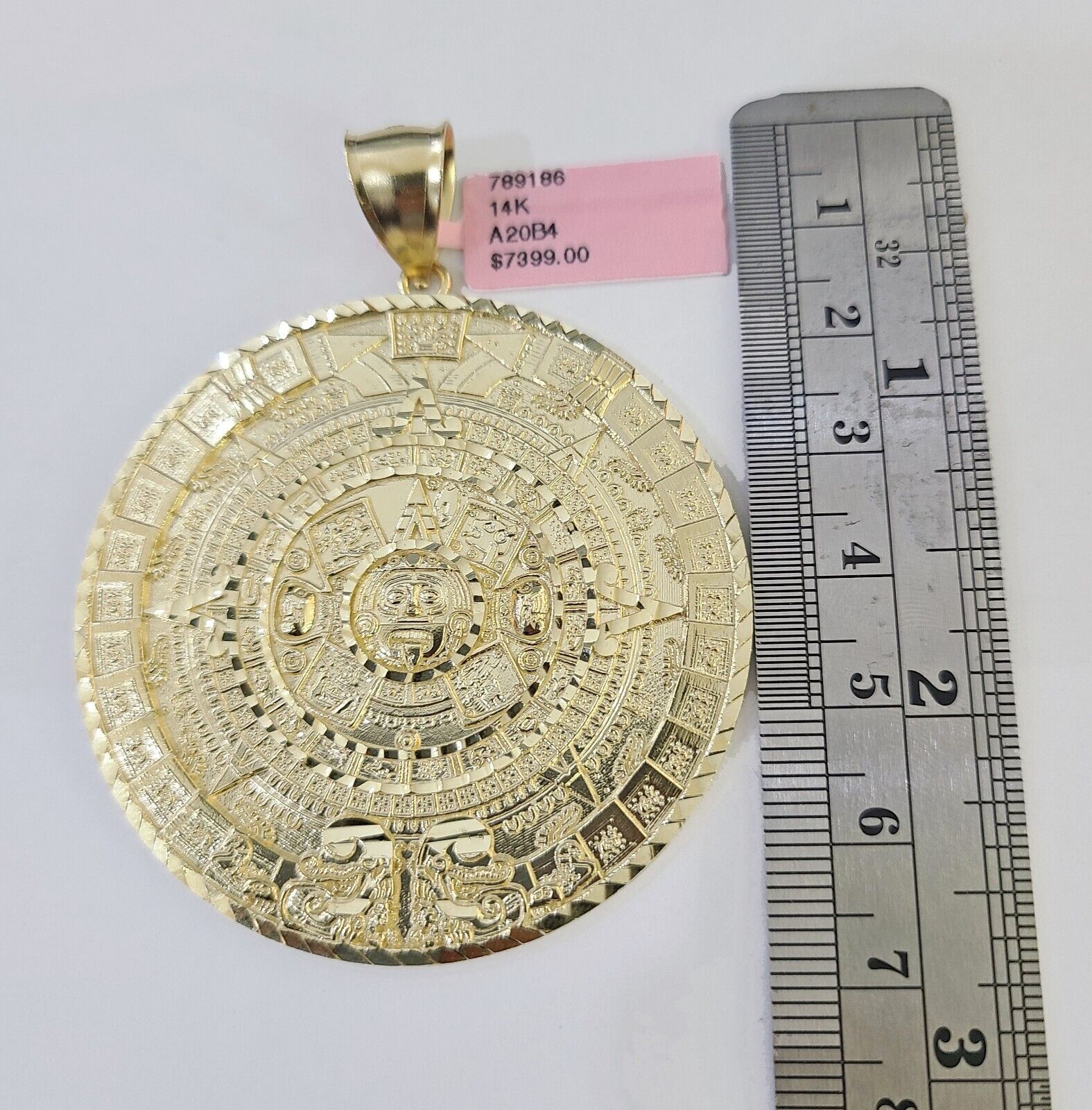 Real 14k Yellow Gold Circular Mayan Calendar / Pendant Charm 2.5 inches 14kt - GoldenlinQ