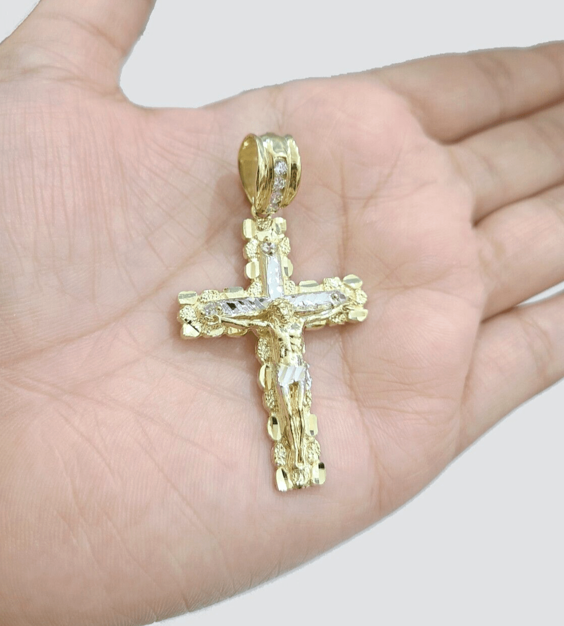 Real 14k Yellow Gold Cross Charm Rope Chain 4mm 22'' Necklace Pendant 14kt Jesus - GoldenlinQ