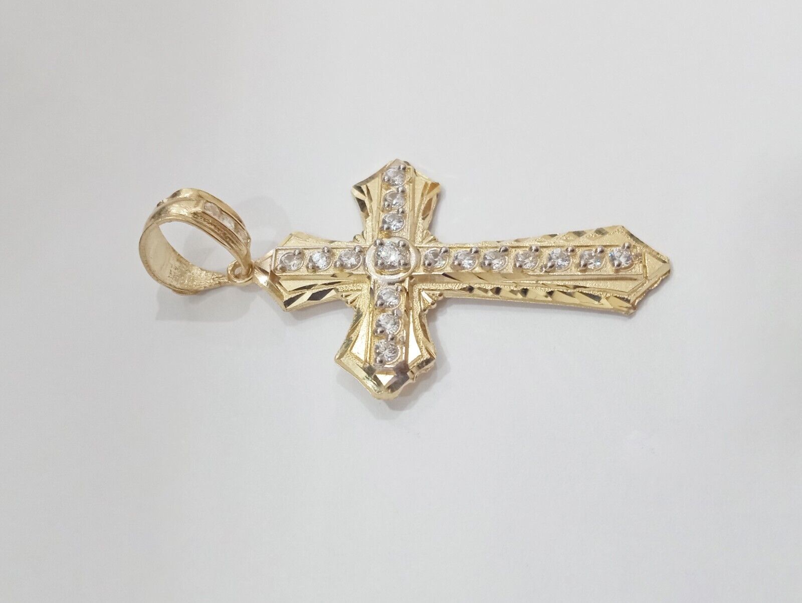 Real 14k Yellow Gold Diamond Cut Cross Charm Pendant 2" - GoldenlinQ