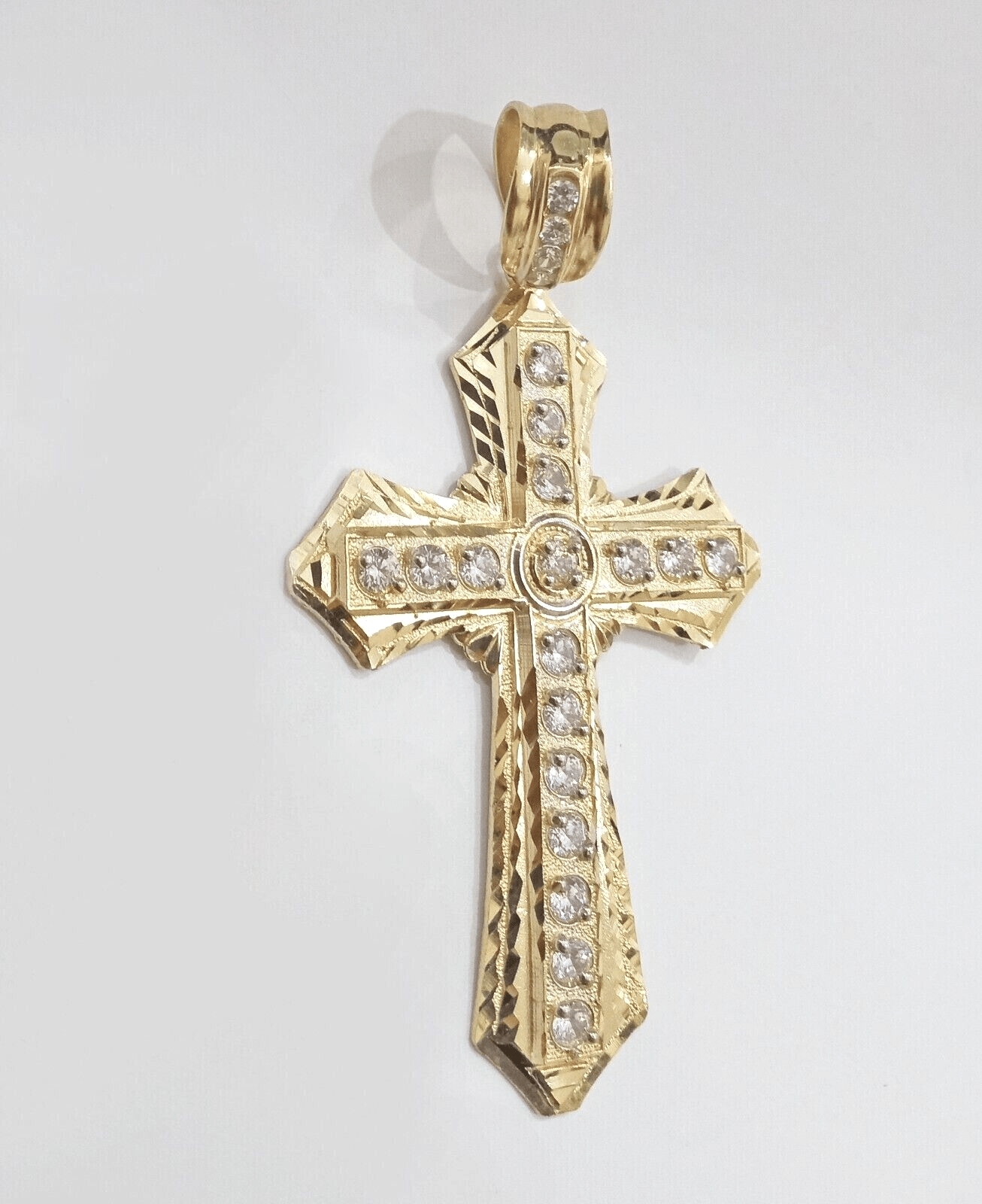 Real 14k Yellow Gold Diamond Cut Cross Charm Pendant For Mens 14kt Cross, New - GoldenlinQ