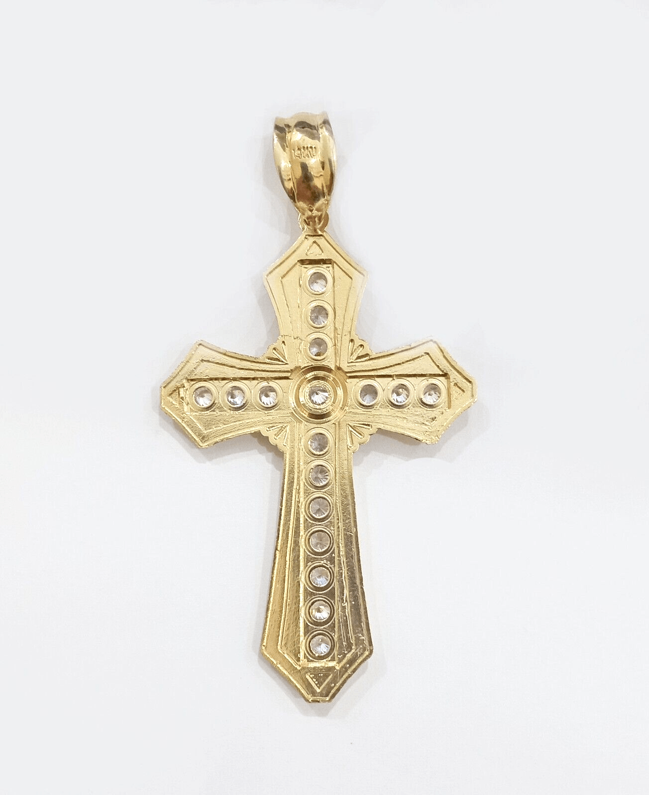 Real 14k Yellow Gold Diamond Cut Cross Charm Pendant For Mens 14kt Cross, New - GoldenlinQ