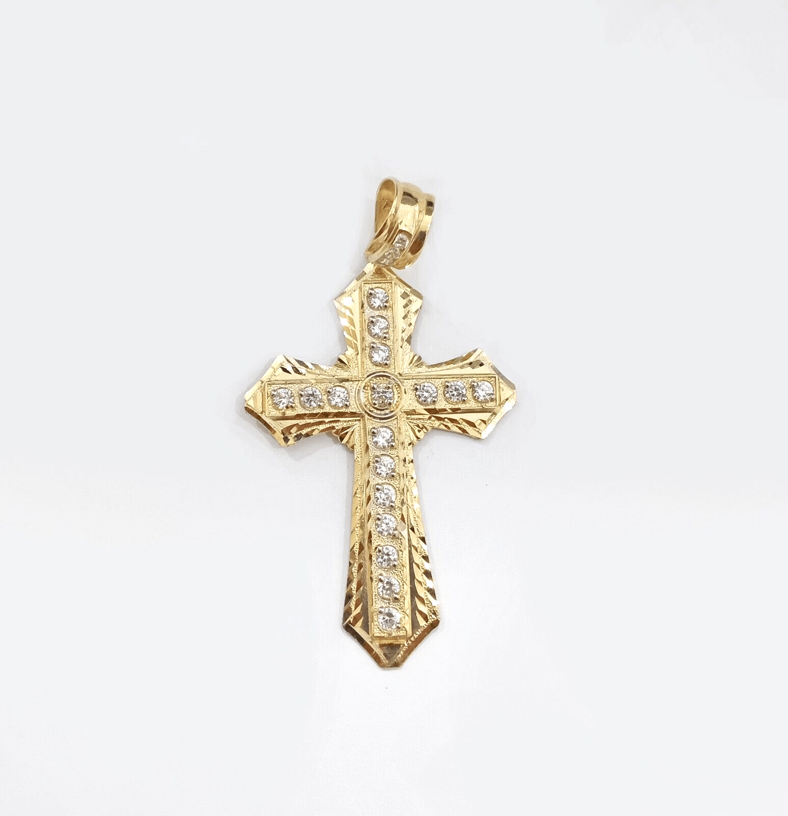 Real 14k Yellow Gold Diamond Cut Cross Charm Pendant For Mens 14kt Cross, New - GoldenlinQ