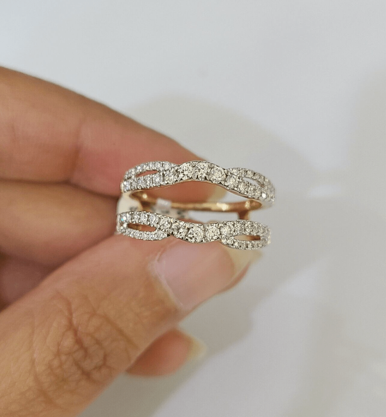 Real 14k Yellow Gold Diamond Ladies Ring Enhancer Guard Wrap Engagement Wedding - GoldenlinQ