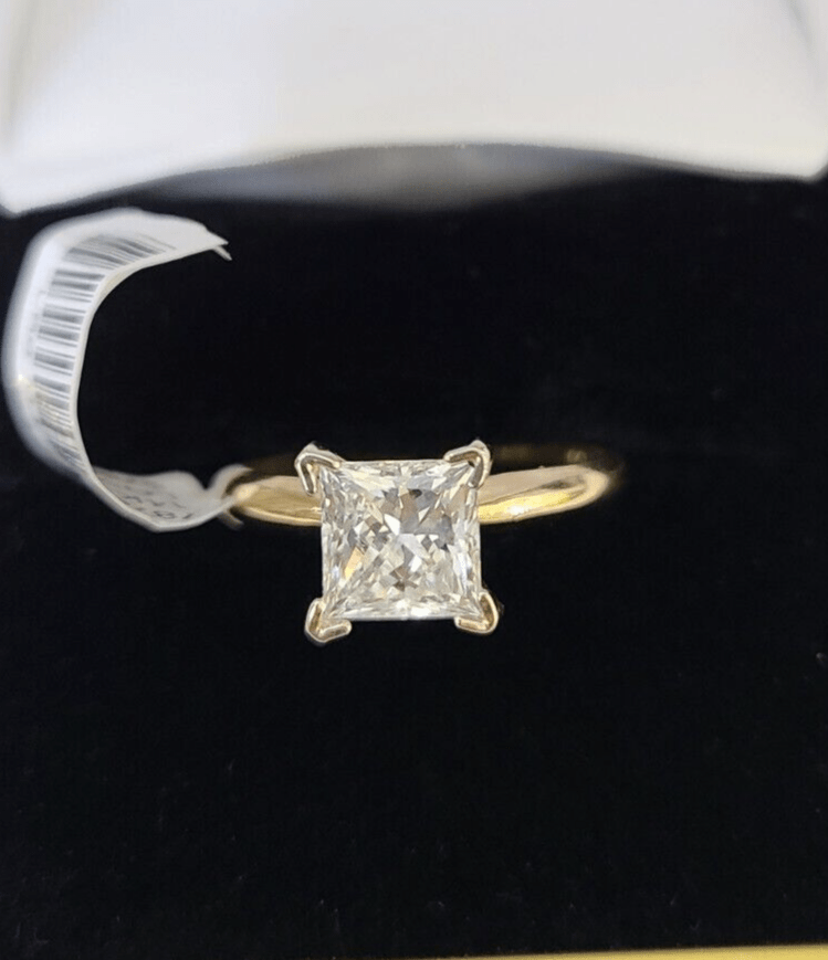 Real 14k Yellow Gold Diamond Ladies Ring Lab Created Women Engagement Wedding - GoldenlinQ