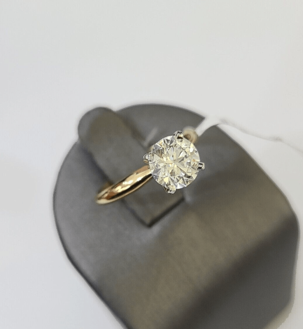 Real 14k Yellow Gold Diamond Ladies Ring Lab Created Women Engagement Wedding - GoldenlinQ