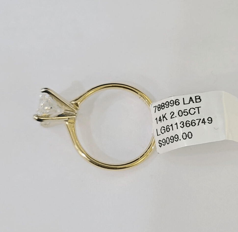 Real 14k Yellow Gold Diamond Ladies Ring Lab Created Women Engagement Wedding - GoldenlinQ