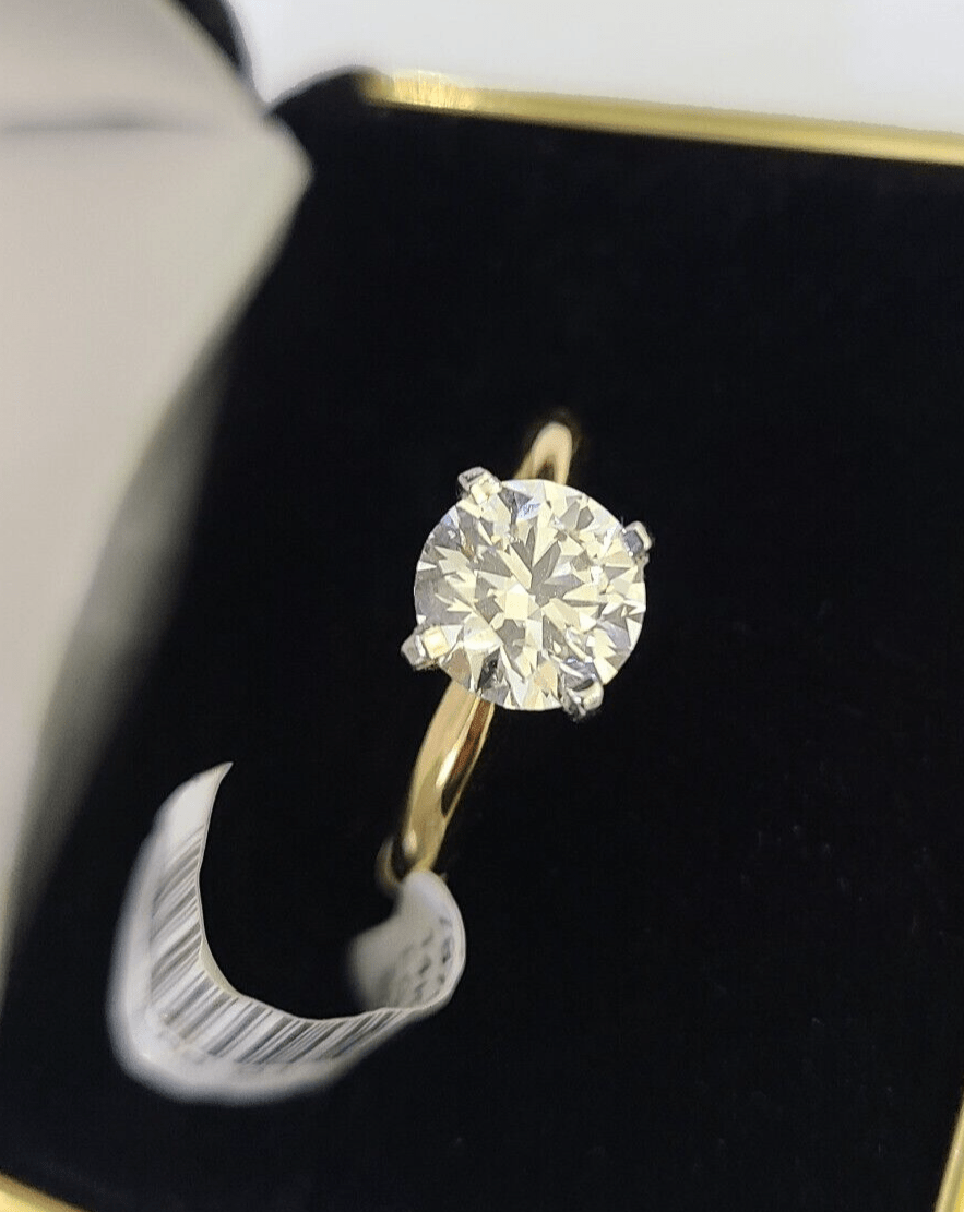 Real 14k Yellow Gold Diamond Ladies Ring Lab Created Women Engagement Wedding - GoldenlinQ