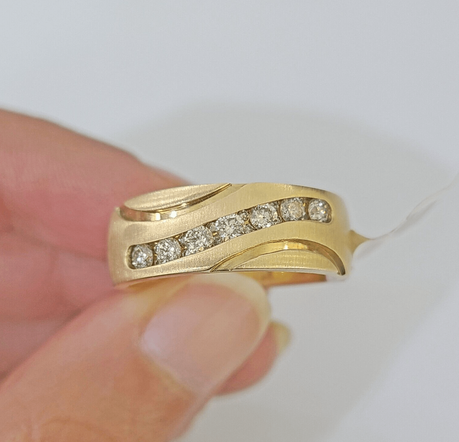 Real 14k Yellow Gold Diamond Mens Ring Band Wedding Engagement Genuine Natural - GoldenlinQ