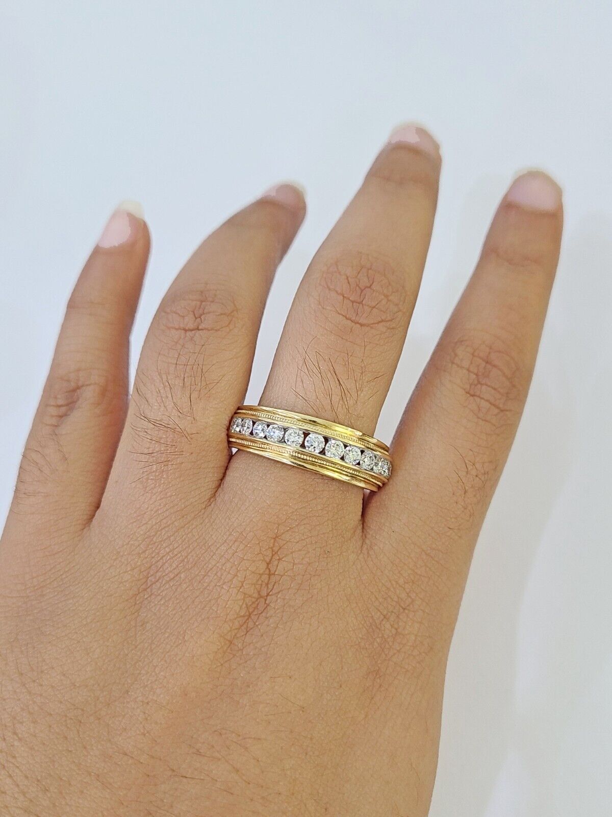 Real 14k Yellow Gold Diamond Mens Ring Band Wedding Genuine Natural - GoldenlinQ