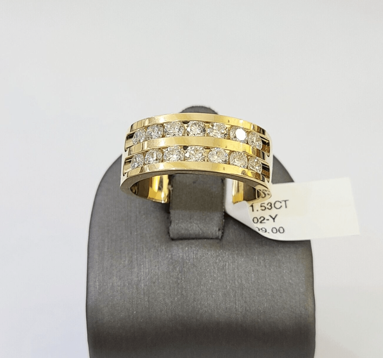 Real 14k Yellow Gold Diamond Mens Ring Band Wedding Genuine Natural - GoldenlinQ