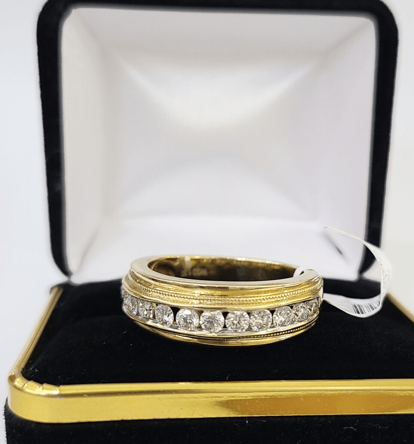 Real 14k Yellow Gold Diamond Mens Ring Band Wedding Genuine Natural - GoldenlinQ