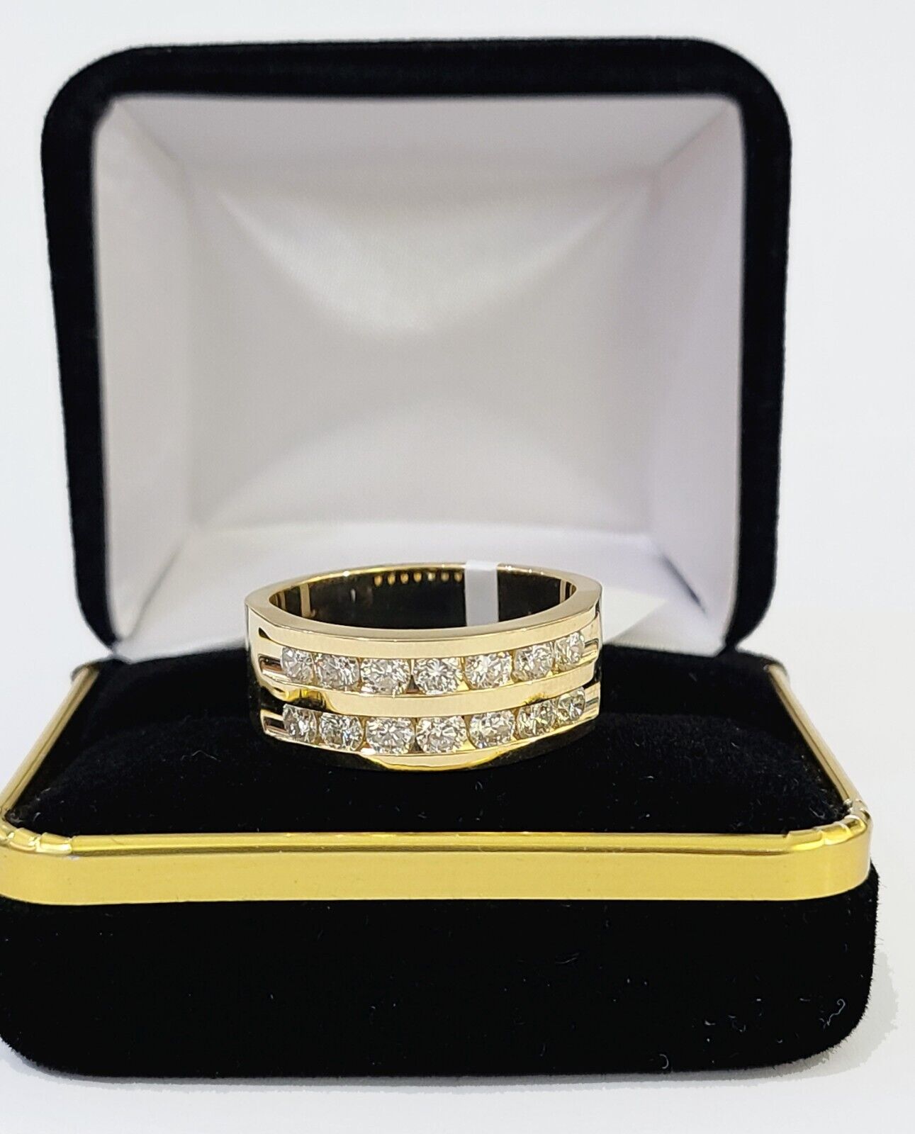 Real 14k Yellow Gold Diamond Mens Ring Band Wedding Genuine Natural - GoldenlinQ