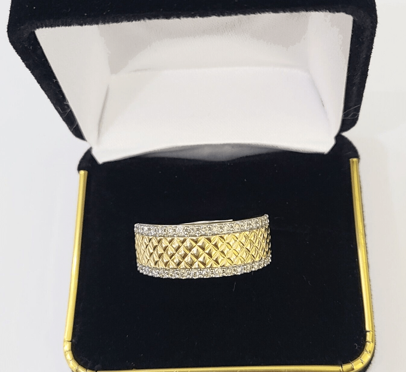 Real 14k Yellow Gold Diamond Mens Ring Band Wedding Genuine Natural - GoldenlinQ