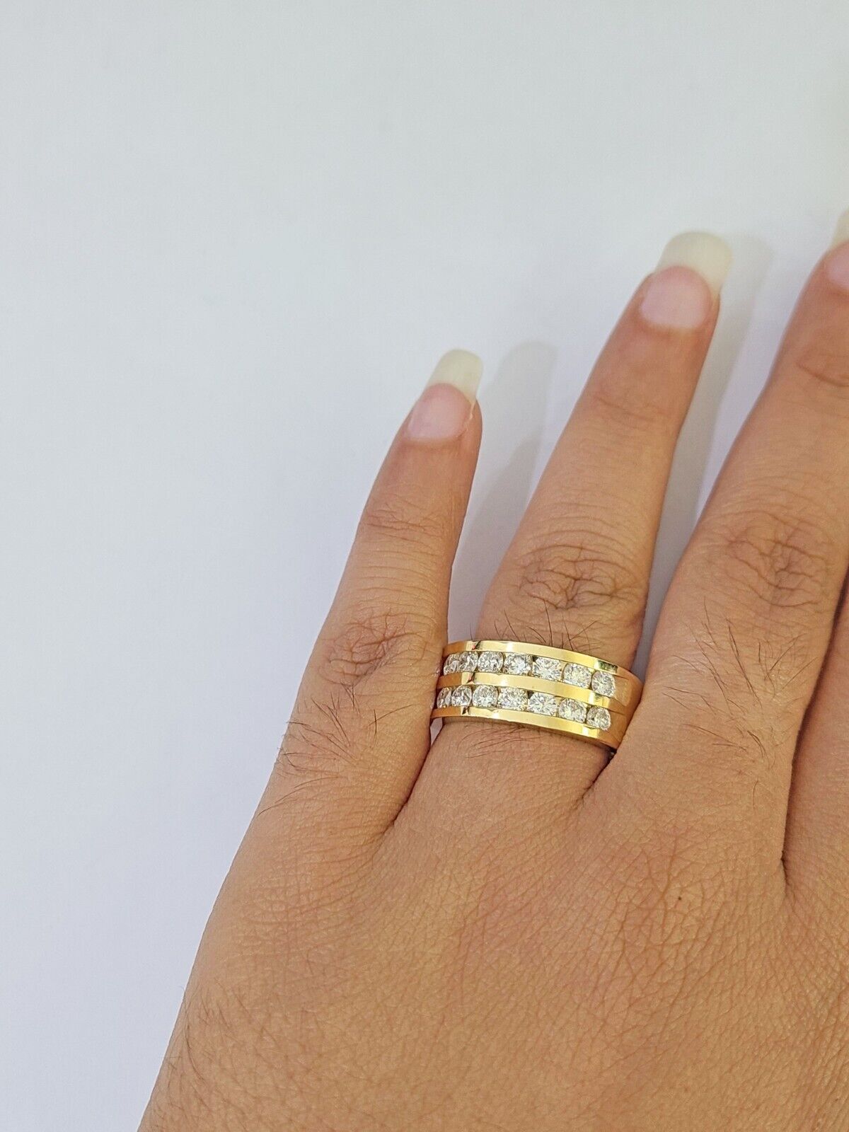 Real 14k Yellow Gold Diamond Mens Ring Band Wedding Genuine Natural - GoldenlinQ