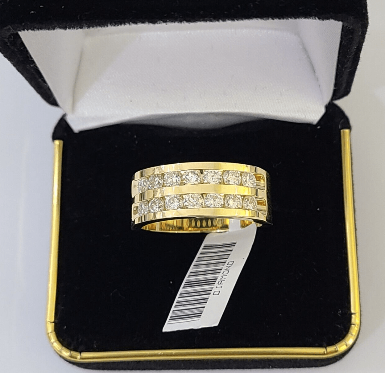 Real 14k Yellow Gold Diamond Mens Ring Band Wedding Genuine Natural - GoldenlinQ