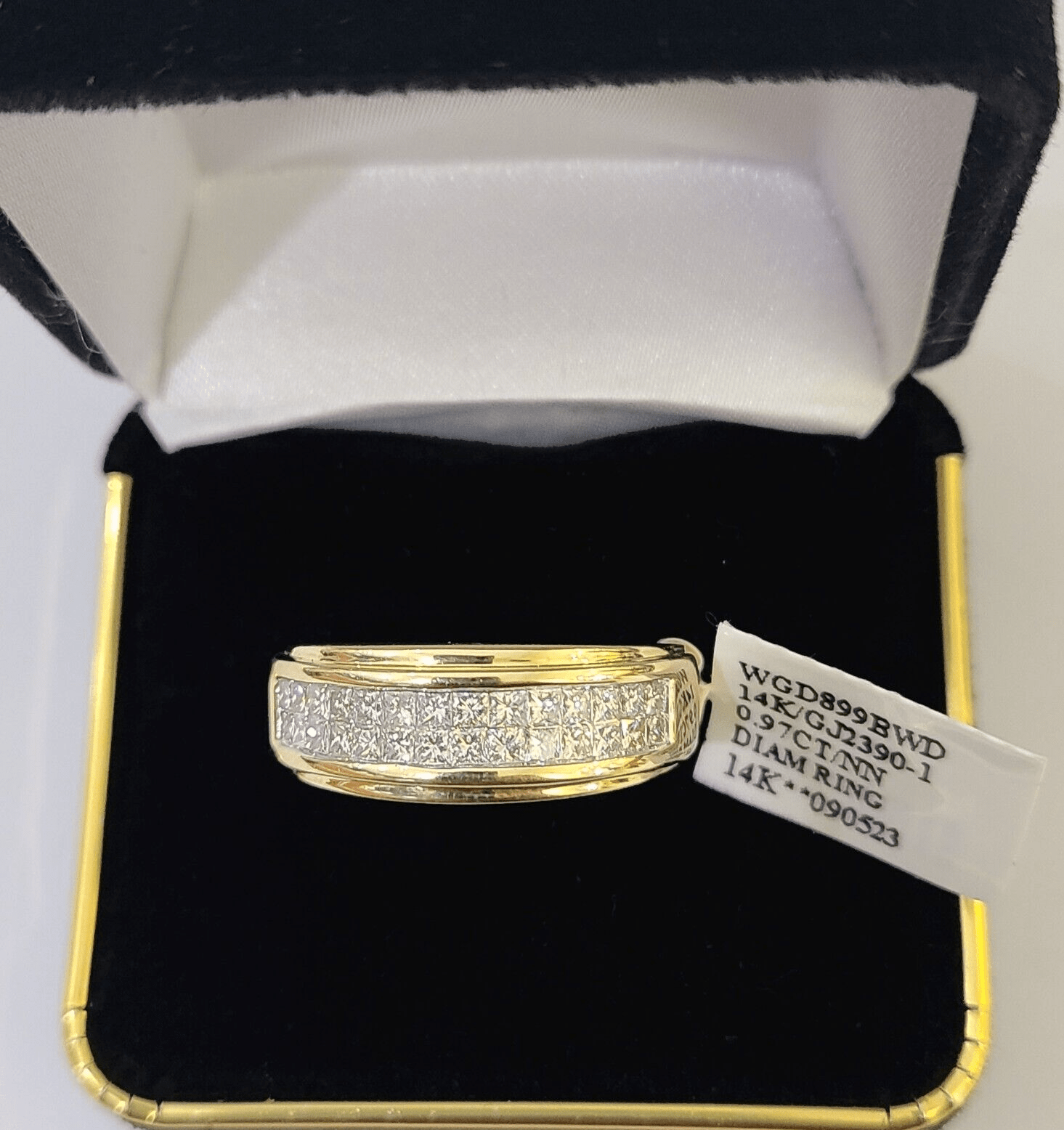 Real 14k Yellow Gold Diamond Mens Ring Two Row Band Wedding Genuine Natural - GoldenlinQ