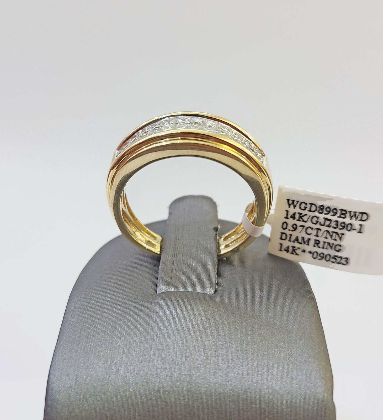 Real 14k Yellow Gold Diamond Mens Ring Two Row Band Wedding Genuine Natural - GoldenlinQ