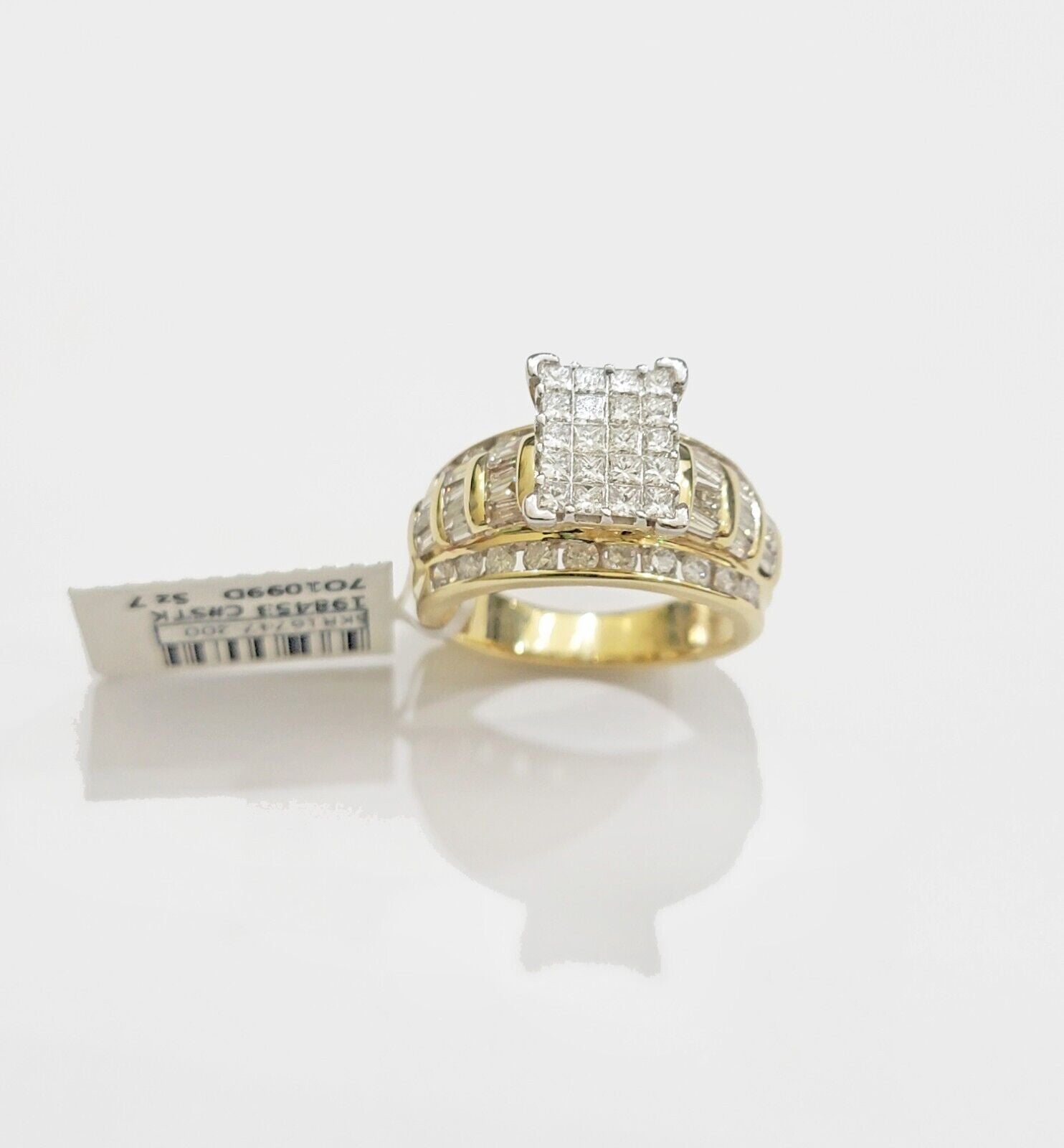 Real 14k Yellow Gold Diamond Ring 2CT Ladies Women Band Wedding Engagement, SZ 7 - GoldenlinQ