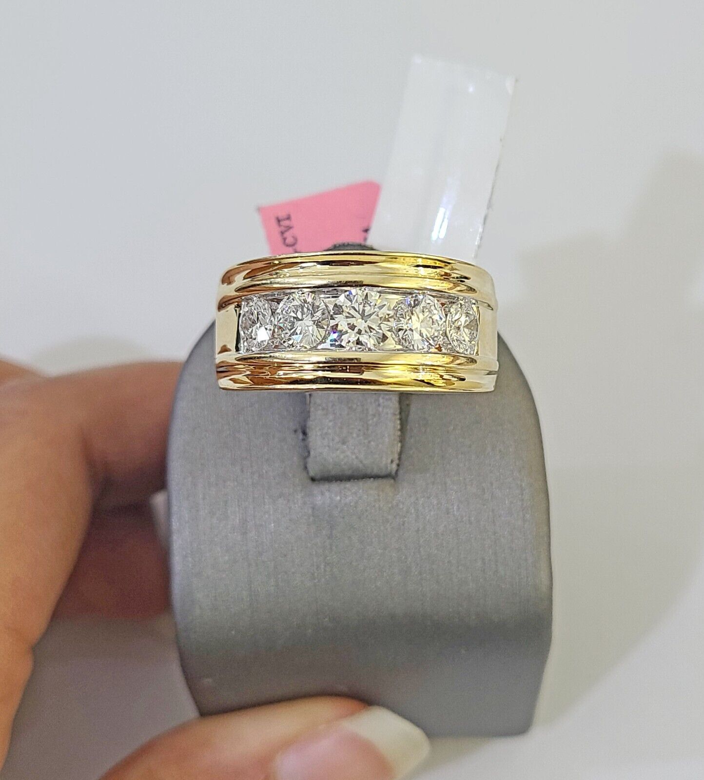 Real 14k Yellow Gold Diamond Ring Lab Created Mens Engagement Wedding Male - GoldenlinQ