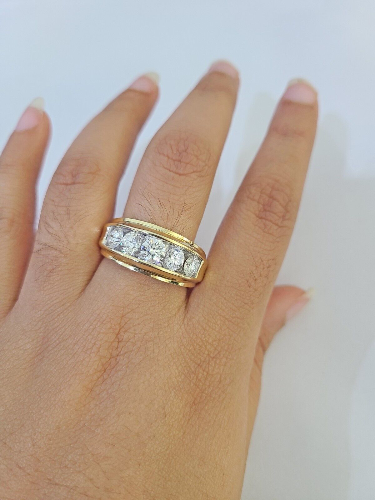 Real 14k Yellow Gold Diamond Ring Lab Created Mens Engagement Wedding Male - GoldenlinQ