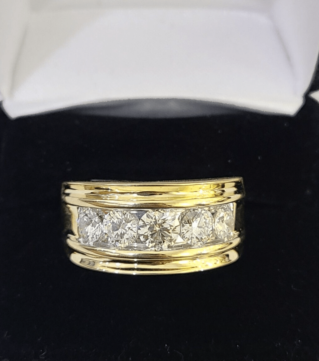 Real 14k Yellow Gold Diamond Ring Lab Created Mens Engagement Wedding Male - GoldenlinQ