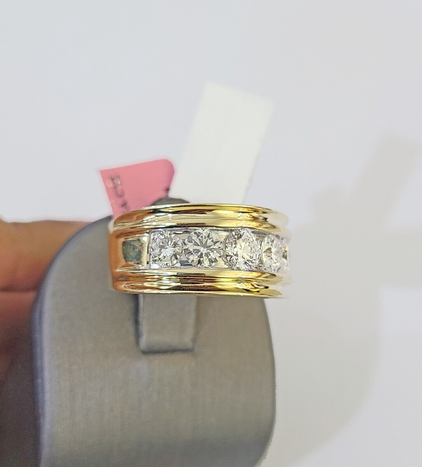 Real 14k Yellow Gold Diamond Ring Lab Created Mens Engagement Wedding Male - GoldenlinQ