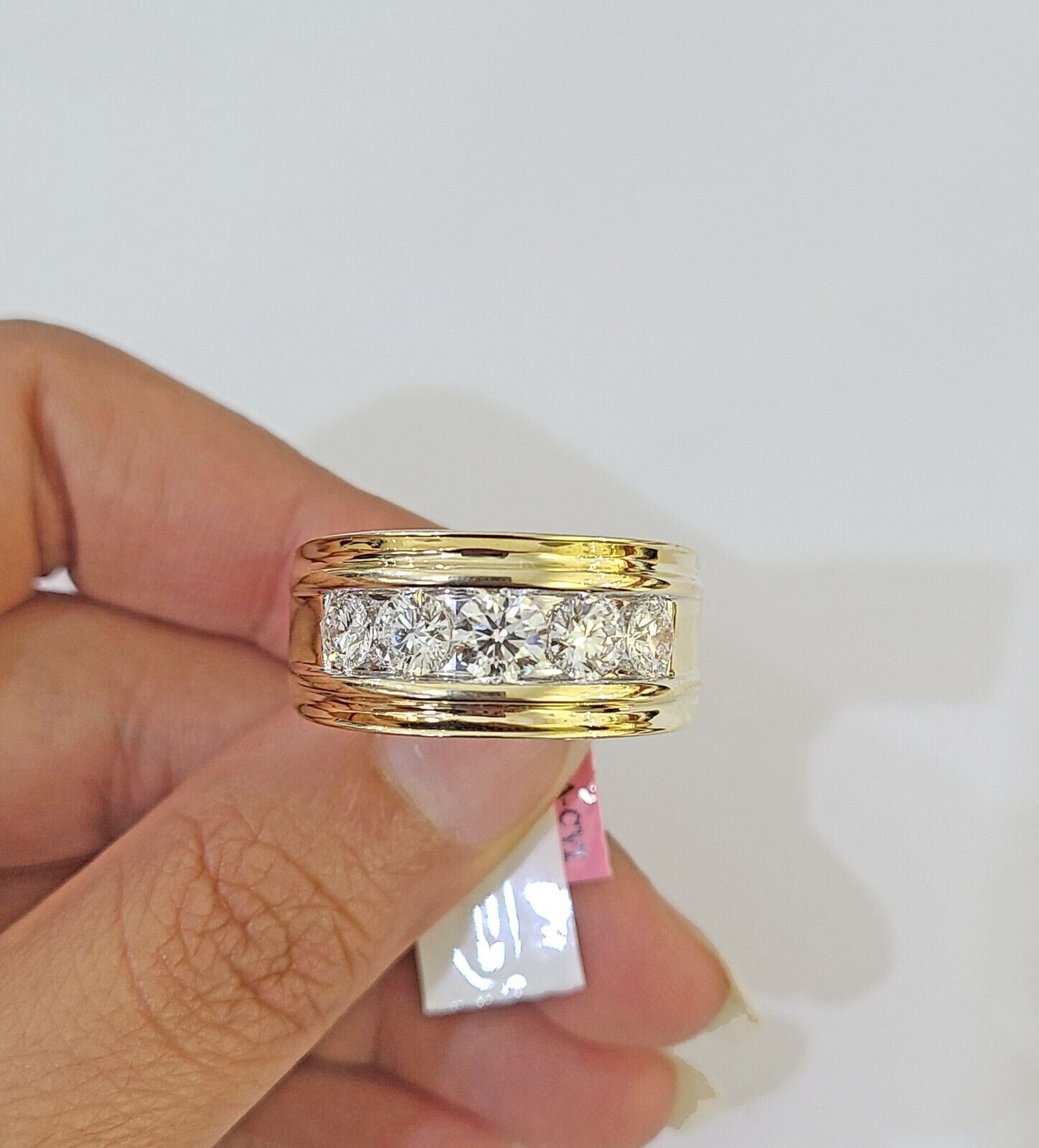 Real 14k Yellow Gold Diamond Ring Lab Created Mens Engagement Wedding Male - GoldenlinQ