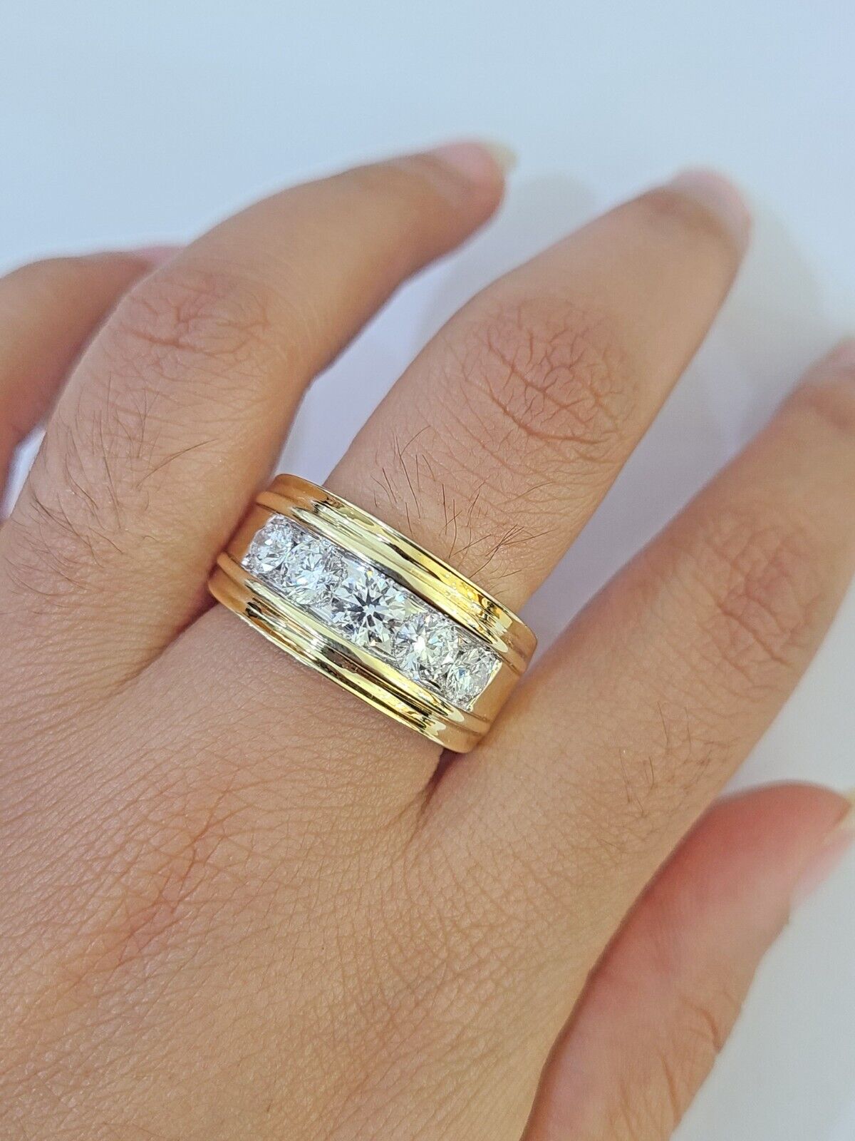 Real 14k Yellow Gold Diamond Ring Lab Created Mens Engagement Wedding Male - GoldenlinQ