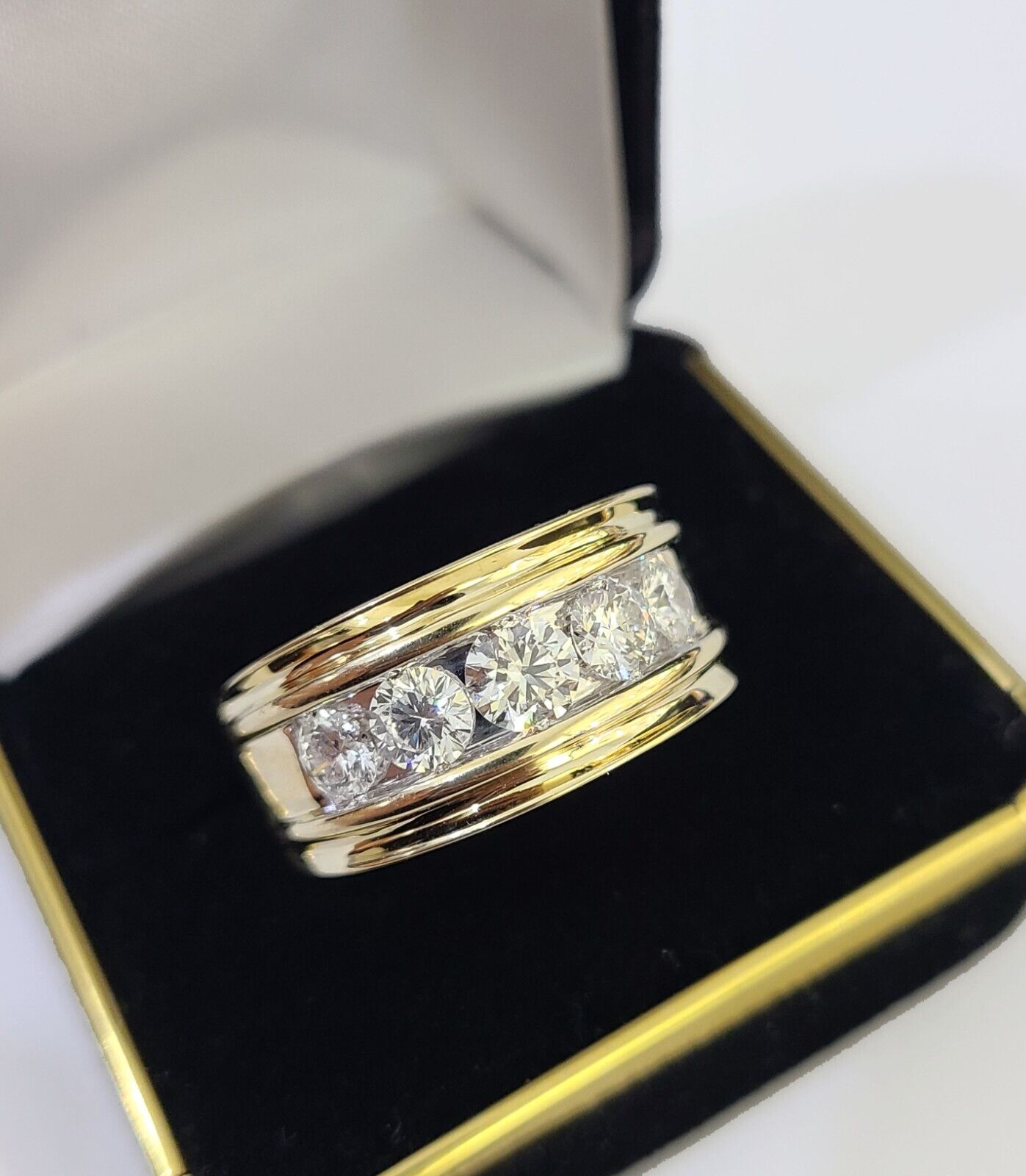 Real 14k Yellow Gold Diamond Ring Lab Created Mens Engagement Wedding Male - GoldenlinQ