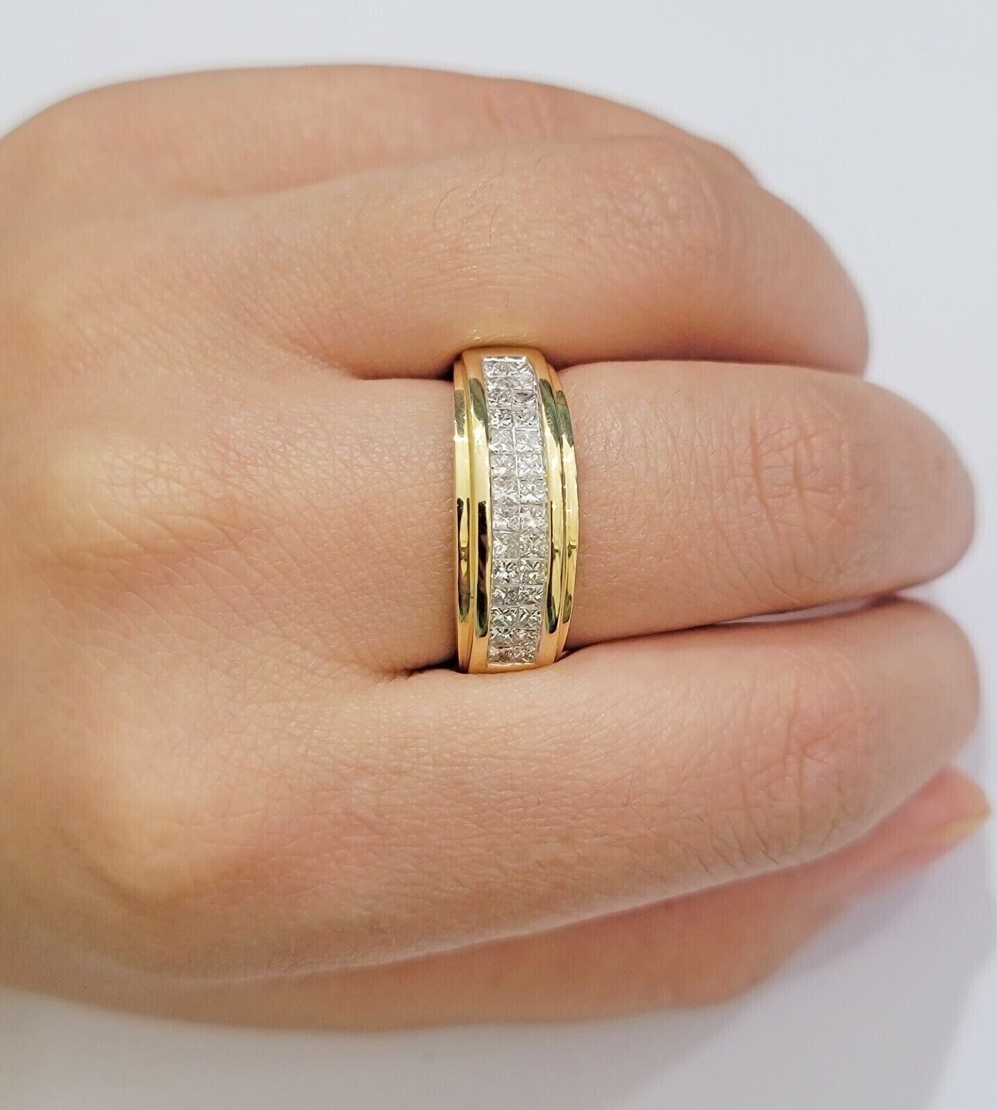 Real 14k Yellow gold Diamond Ring Mens Engagement Wedding Band 0.95 CT Natural D - GoldenlinQ