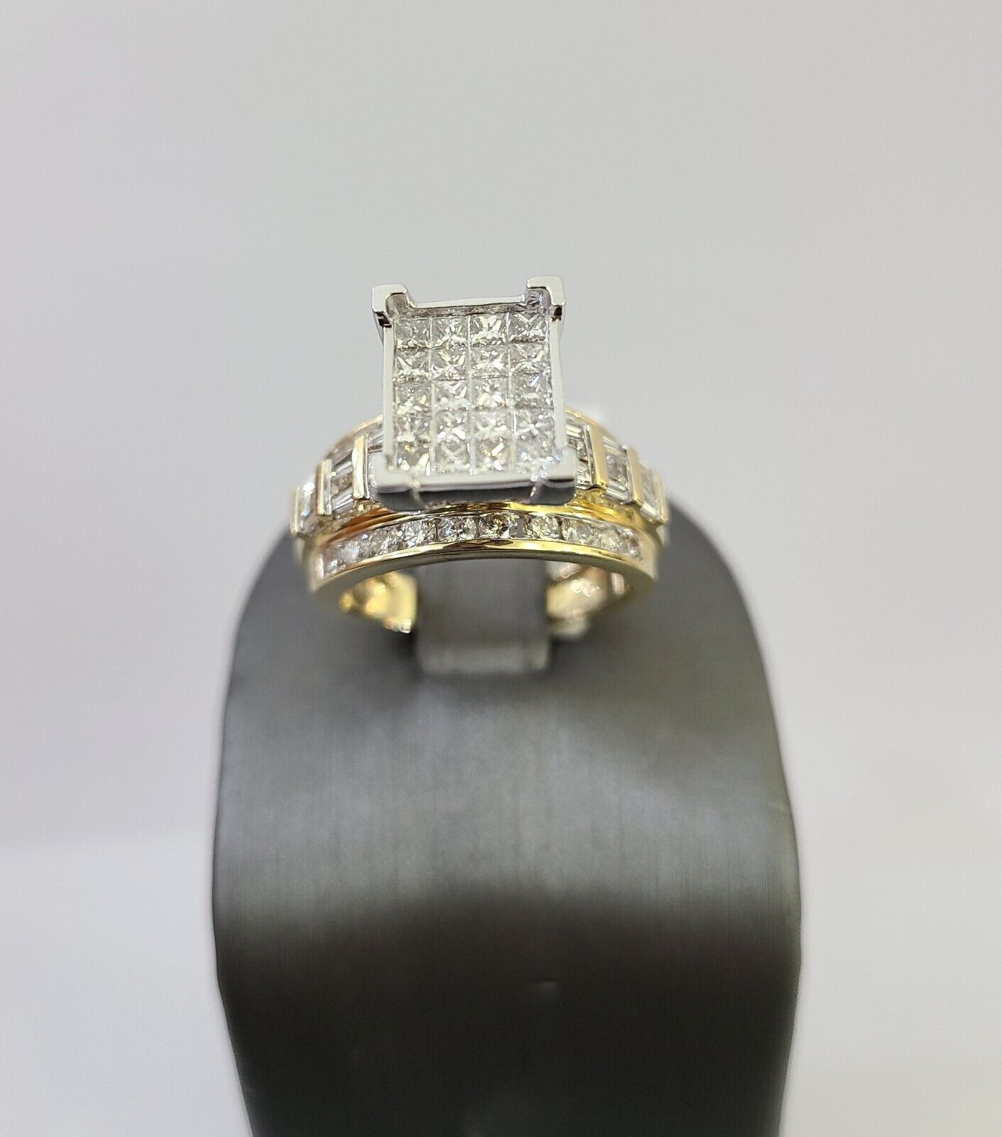 Real 14k Yellow Gold Diamond Ring Rectangle 2.01CT Men Engagement Wedding Ring - GoldenlinQ