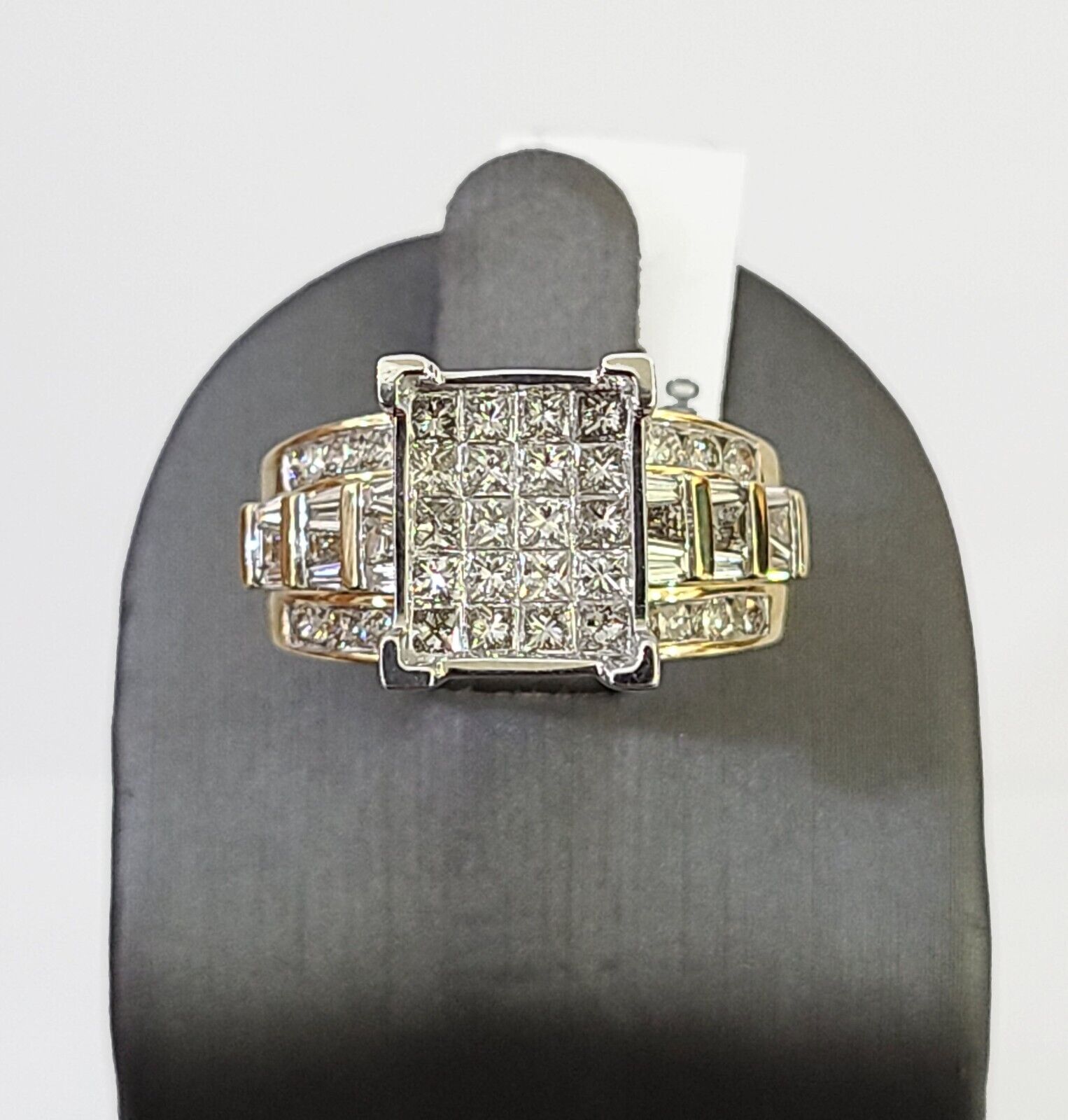 Real 14k Yellow Gold Diamond Ring Rectangle 2.01CT Men Engagement Wedding Ring - GoldenlinQ