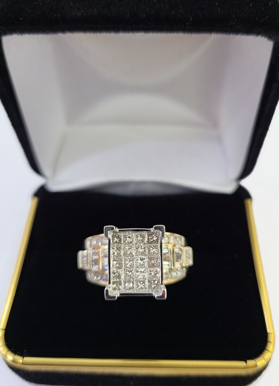 Real 14k Yellow Gold Diamond Ring Rectangle 2.01CT Men Engagement Wedding Ring - GoldenlinQ