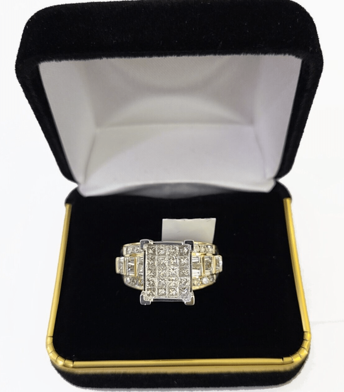 Real 14k Yellow Gold Diamond Ring Rectangle 2.01CT Men Engagement Wedding Ring - GoldenlinQ