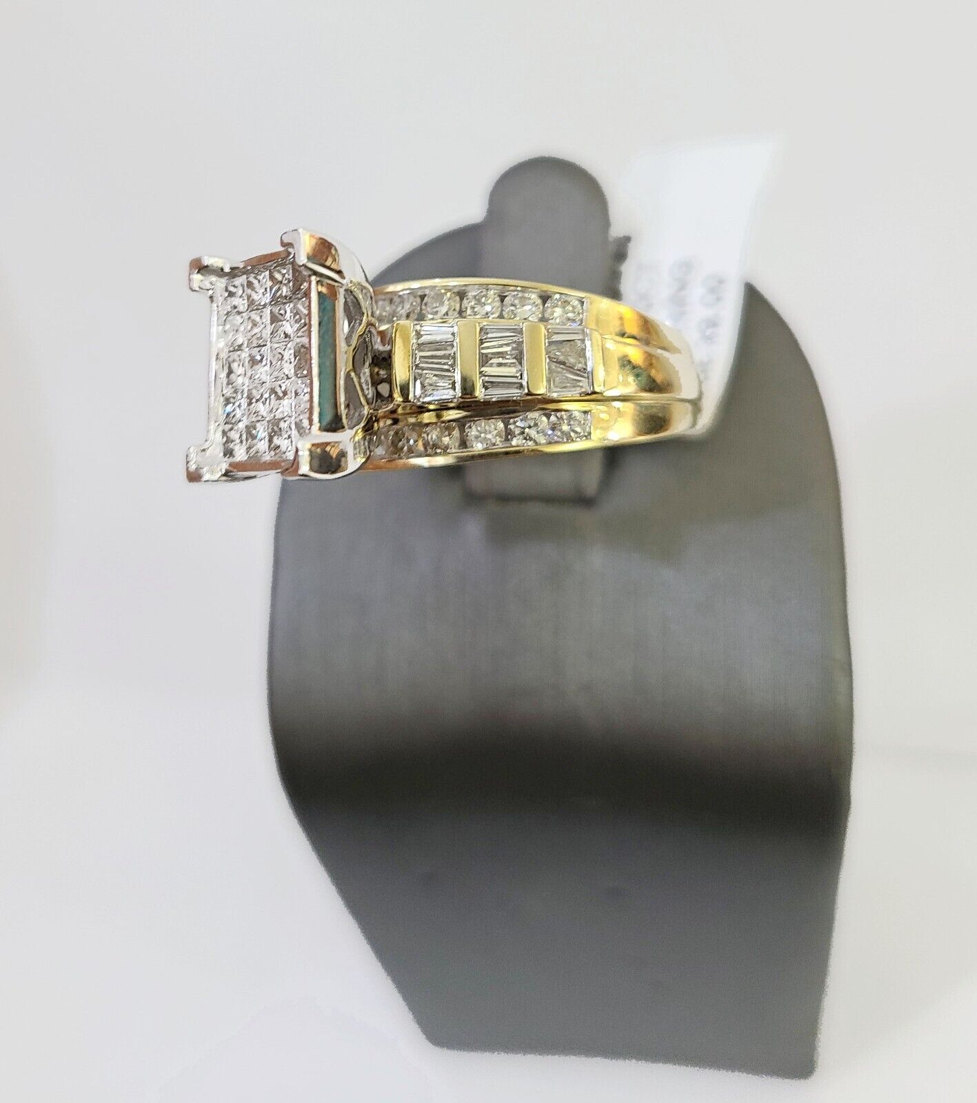 Real 14k Yellow Gold Diamond Ring Rectangle 2.01CT Men Engagement Wedding Ring - GoldenlinQ