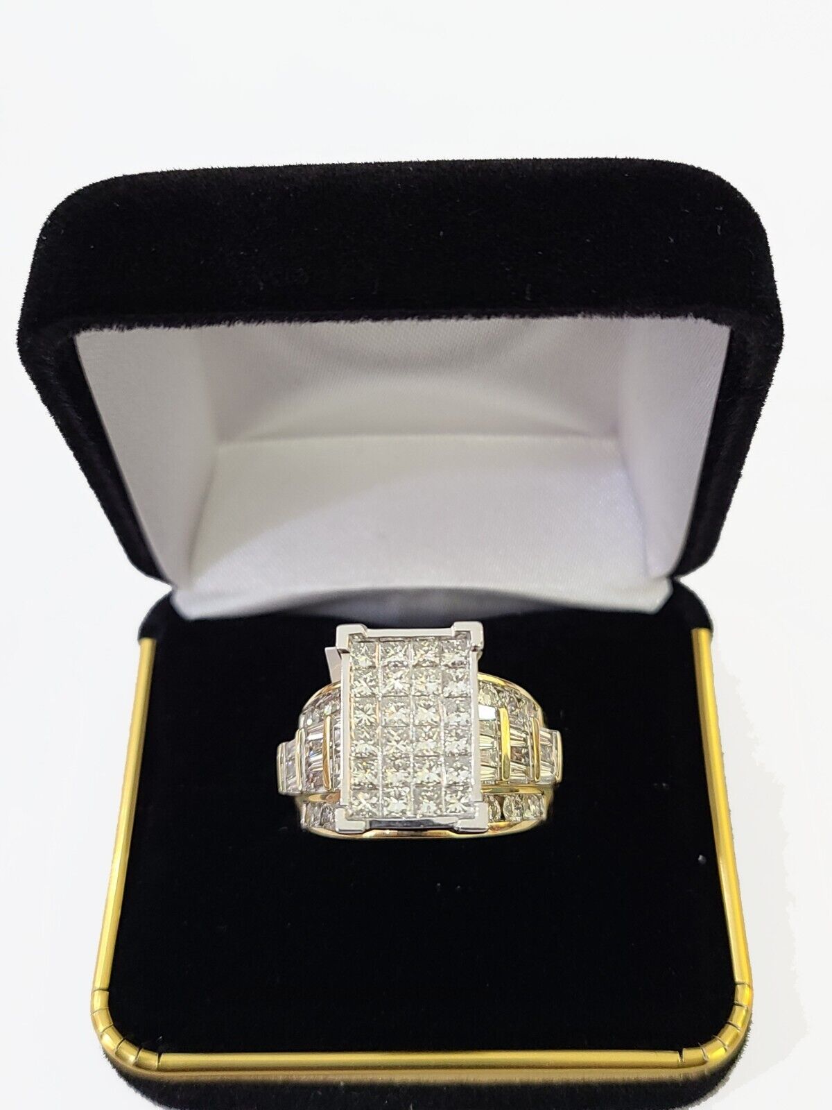 Real 14k Yellow Gold Diamond Ring Rectangle 3.08CT Men Engagement Wedding Ring - GoldenlinQ