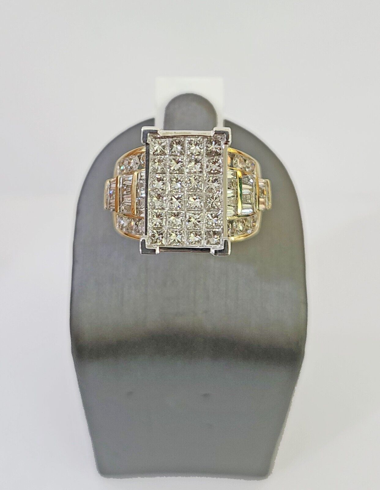 Real 14k Yellow Gold Diamond Ring Rectangle 3.08CT Men Engagement Wedding Ring - GoldenlinQ