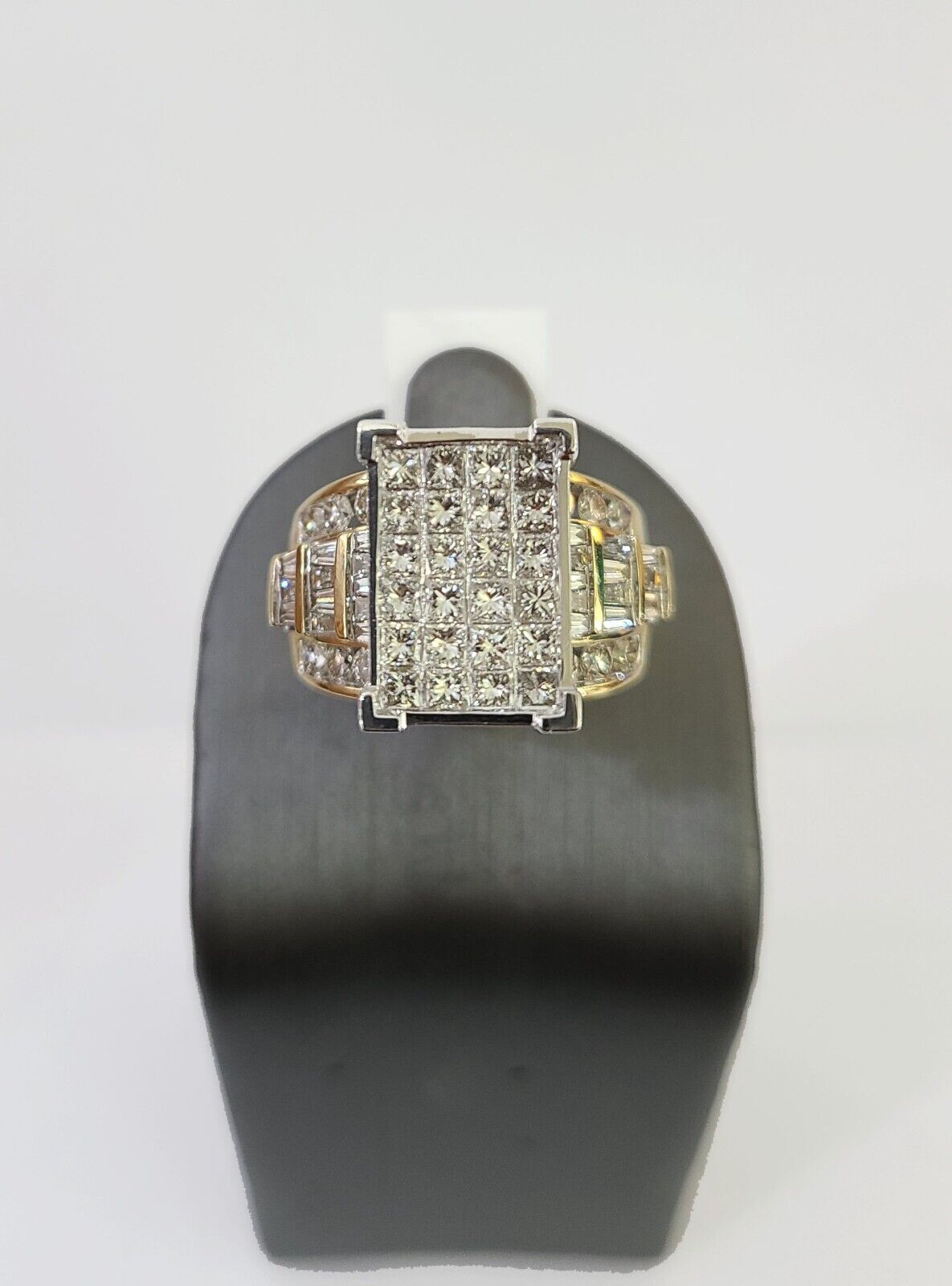 Real 14k Yellow Gold Diamond Ring Rectangle 3.08CT Men Engagement Wedding Ring - GoldenlinQ