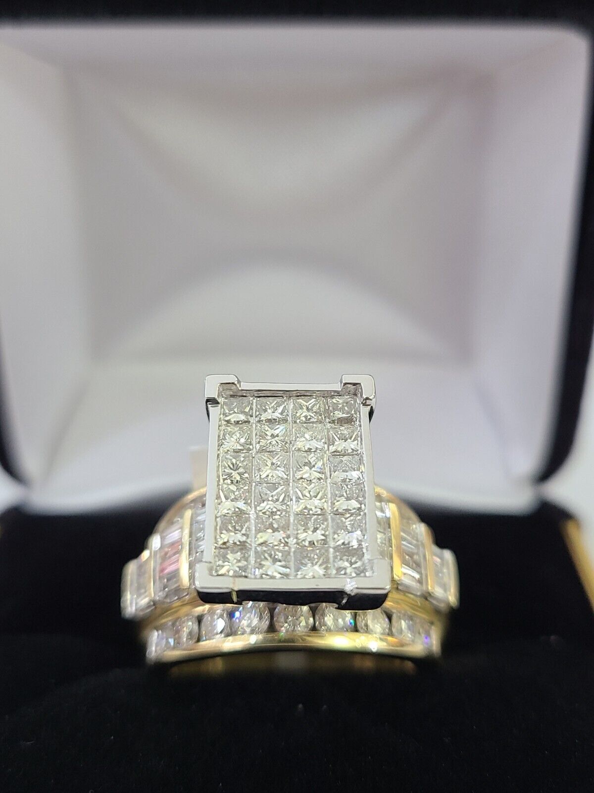 Real 14k Yellow Gold Diamond Ring Rectangle 3.08CT Men Engagement Wedding Ring - GoldenlinQ