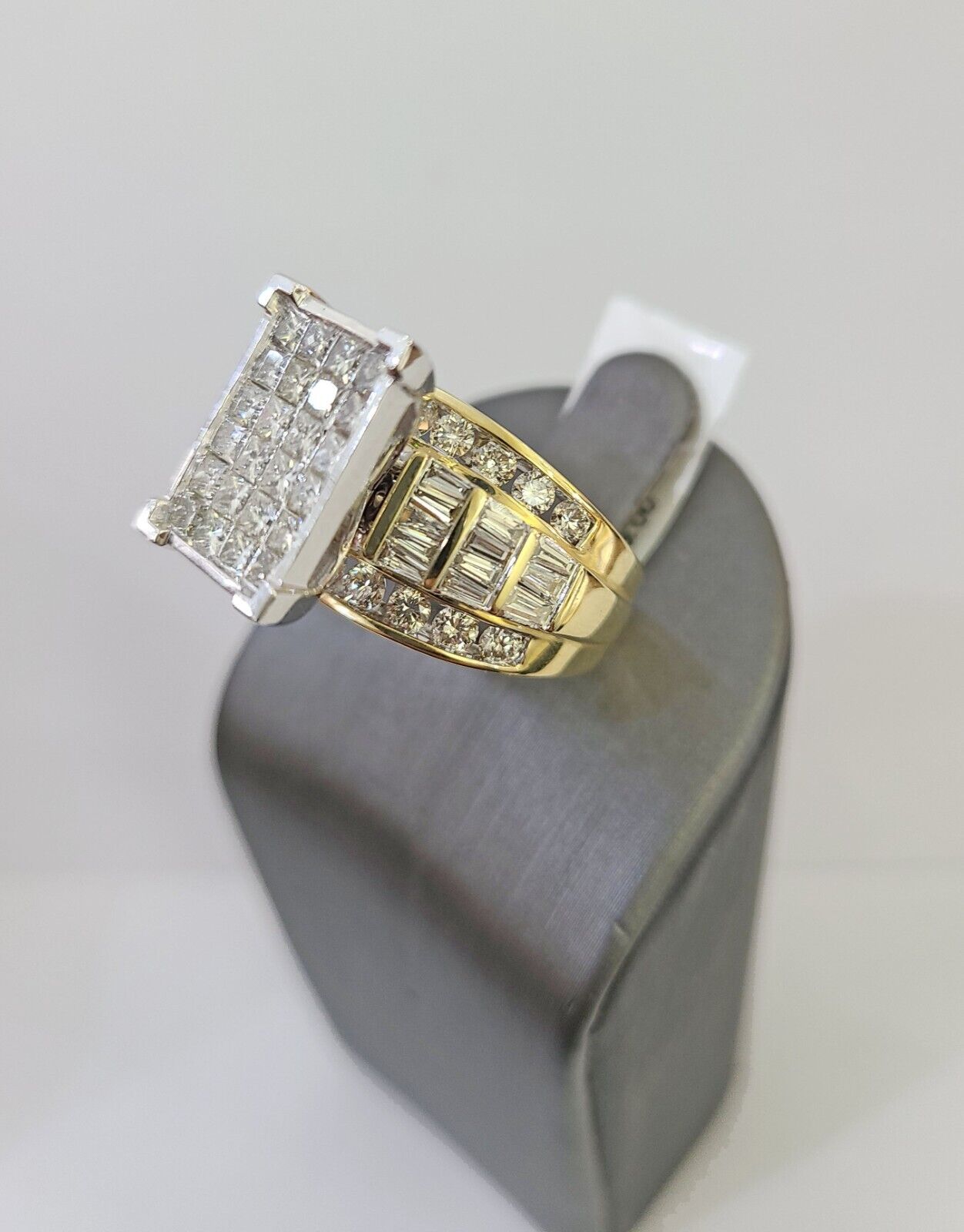 Real 14k Yellow Gold Diamond Ring Rectangle 3.08CT Men Engagement Wedding Ring - GoldenlinQ