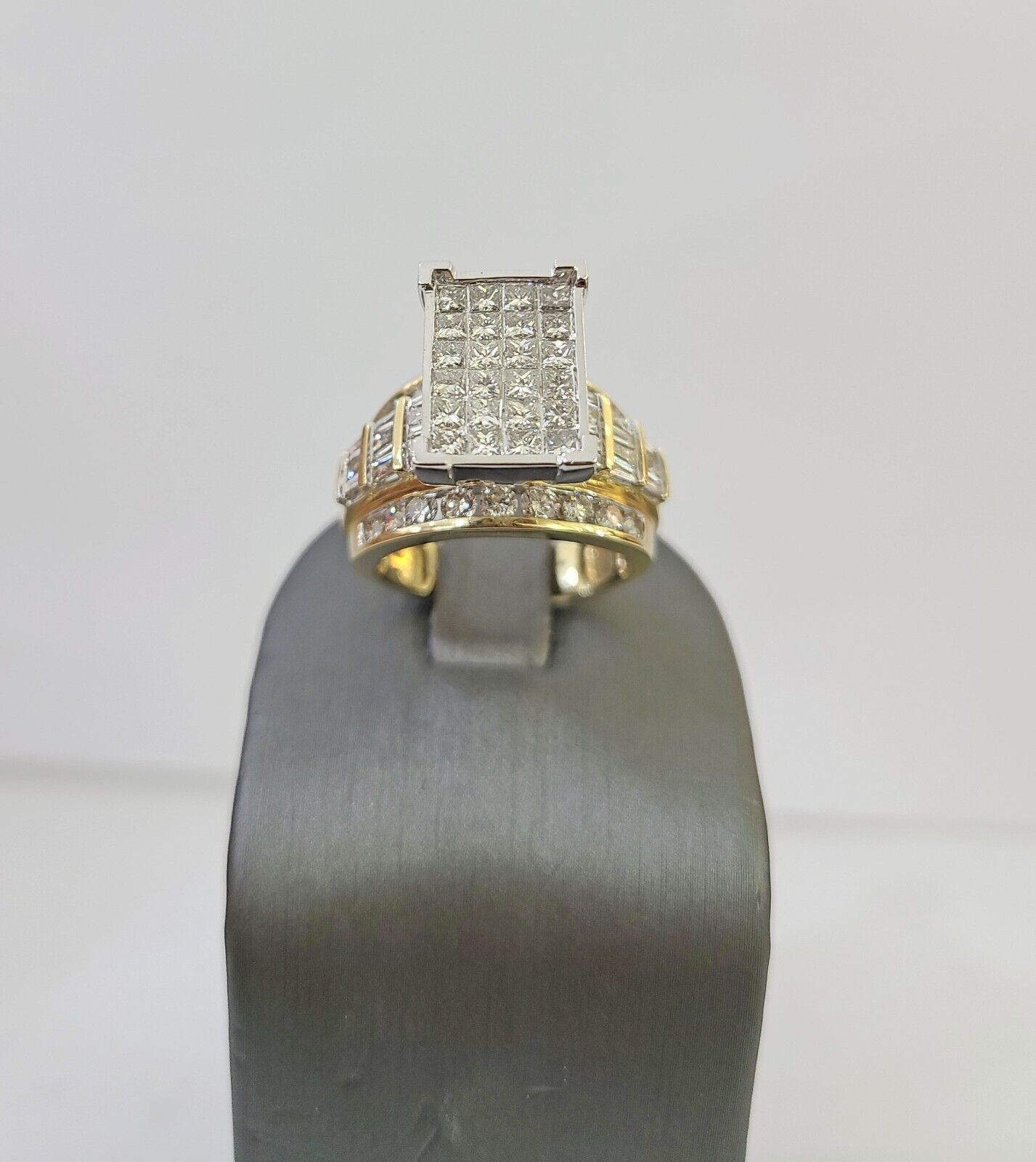 Real 14k Yellow Gold Diamond Ring Rectangle 3.08CT Men Engagement Wedding Ring - GoldenlinQ