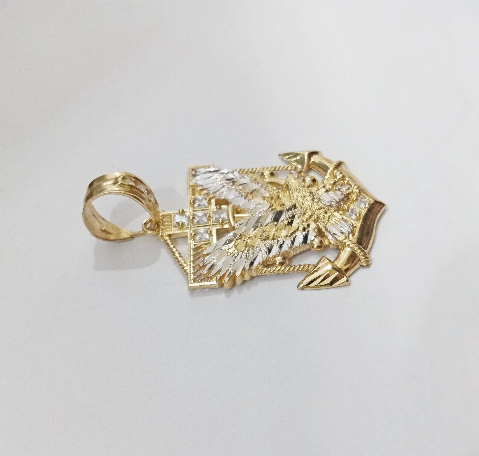 Real 14k Yellow Gold Eagle Anchor Charm Pendant 14kt Gold - GoldenlinQ