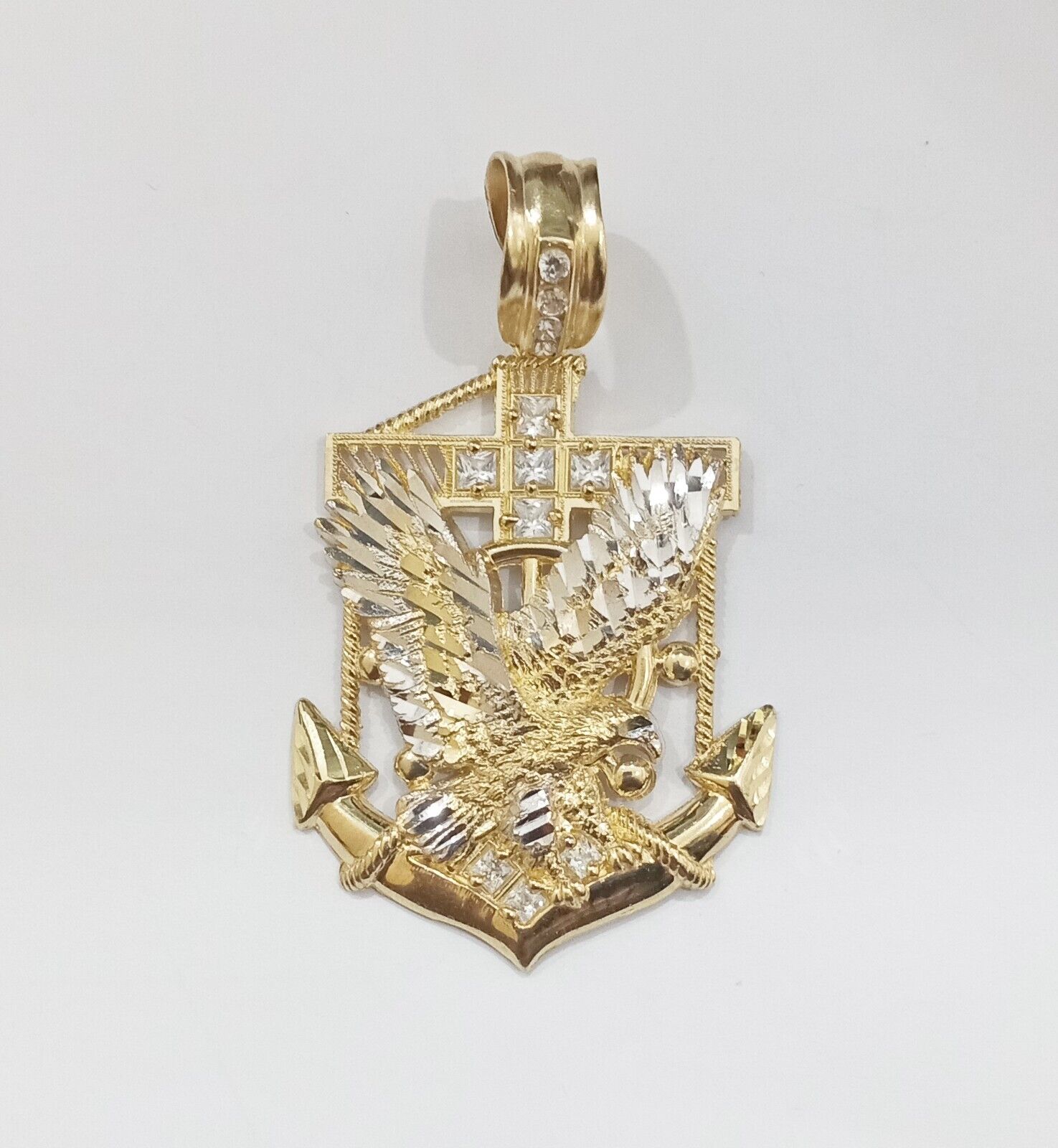 Real 14k Yellow Gold Eagle Anchor Charm Pendant 14kt Gold - GoldenlinQ