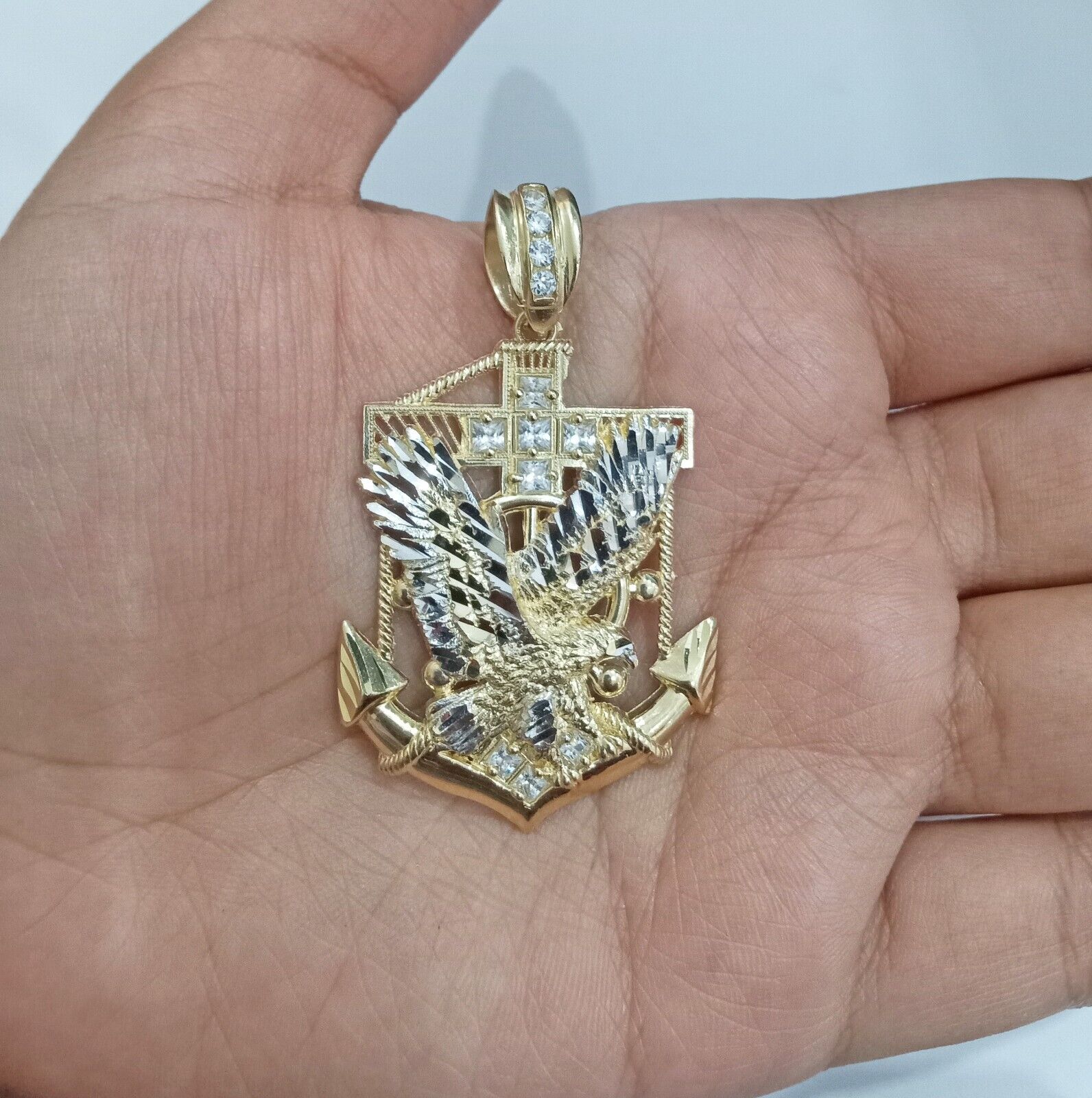 Real 14k Yellow Gold Eagle Anchor Charm Pendant 14kt Gold - GoldenlinQ