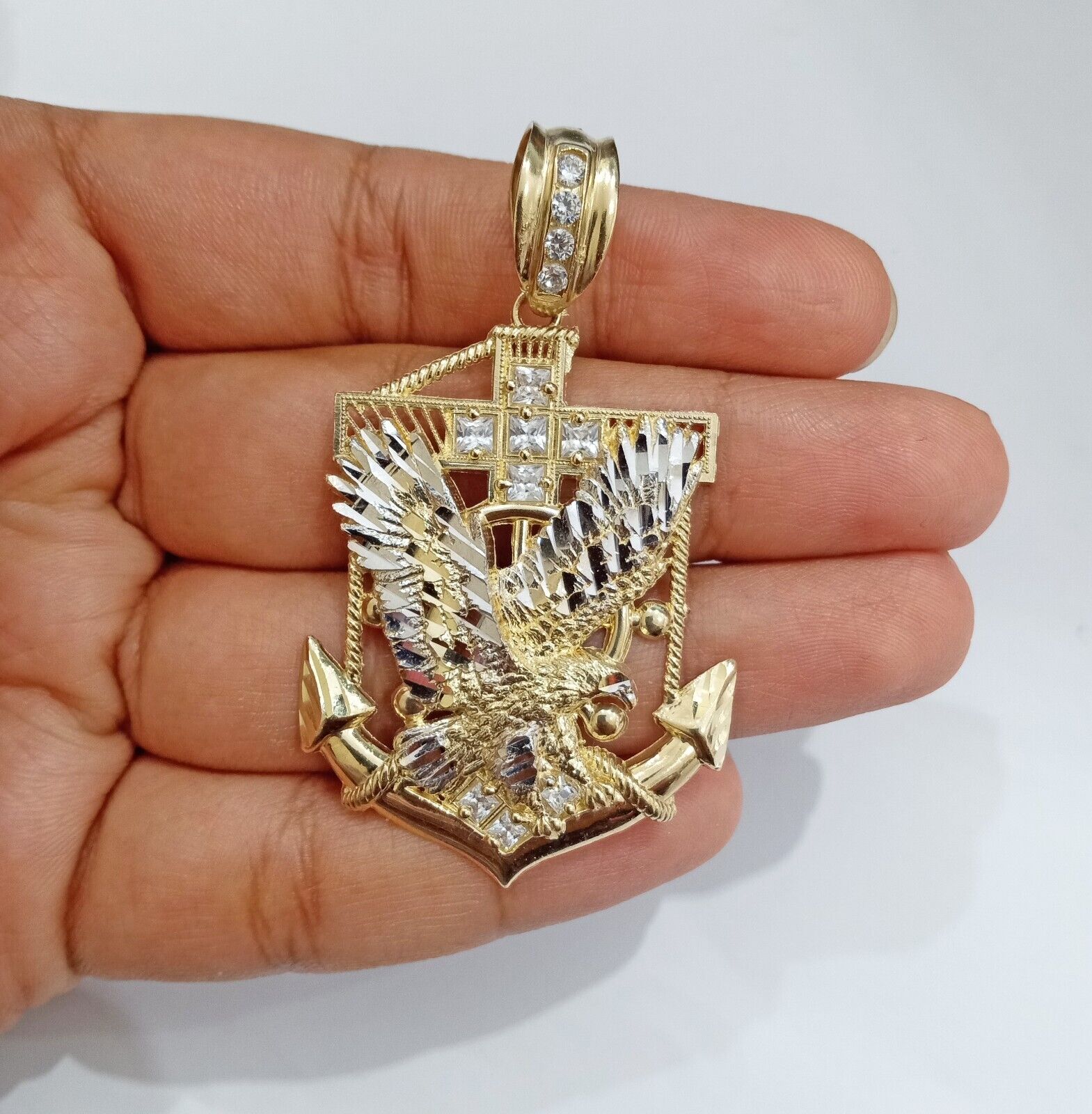 Real 14k Yellow Gold Eagle Anchor Charm Pendant 14kt Gold - GoldenlinQ