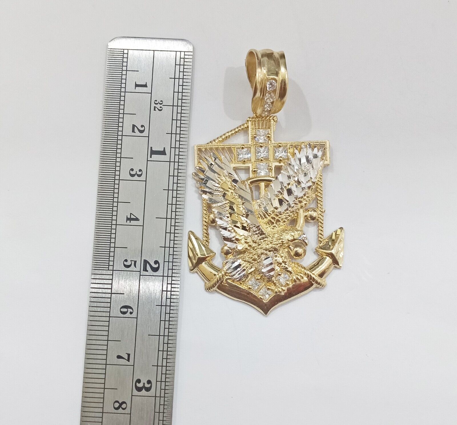 Real 14k Yellow Gold Eagle Anchor Charm Pendant 14kt Gold - GoldenlinQ