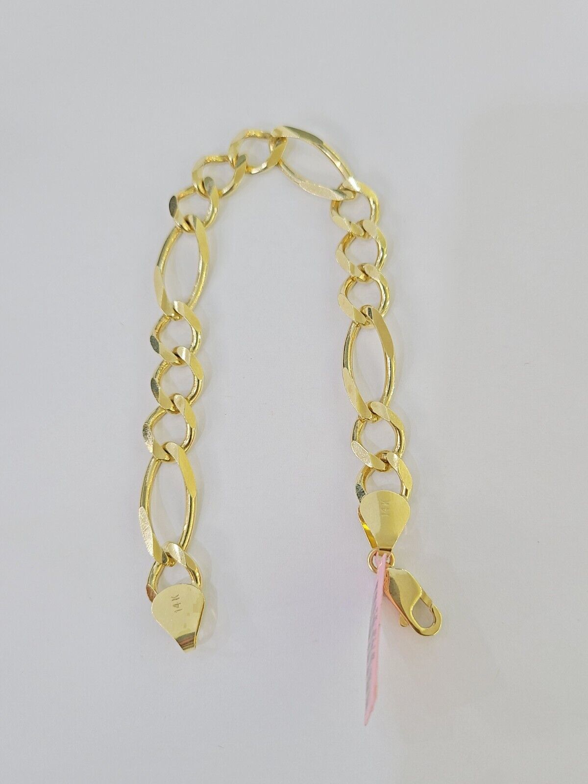 Real 14k Yellow Gold Figaro link Bracelet 9mm 8" Inch Men women Diamond Cut - GoldenlinQ